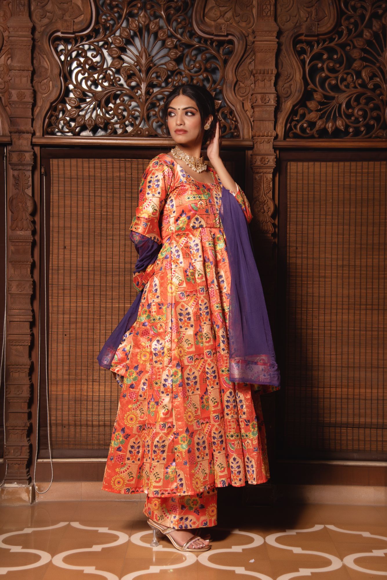 Harlequin Orange Embroided Suit Set