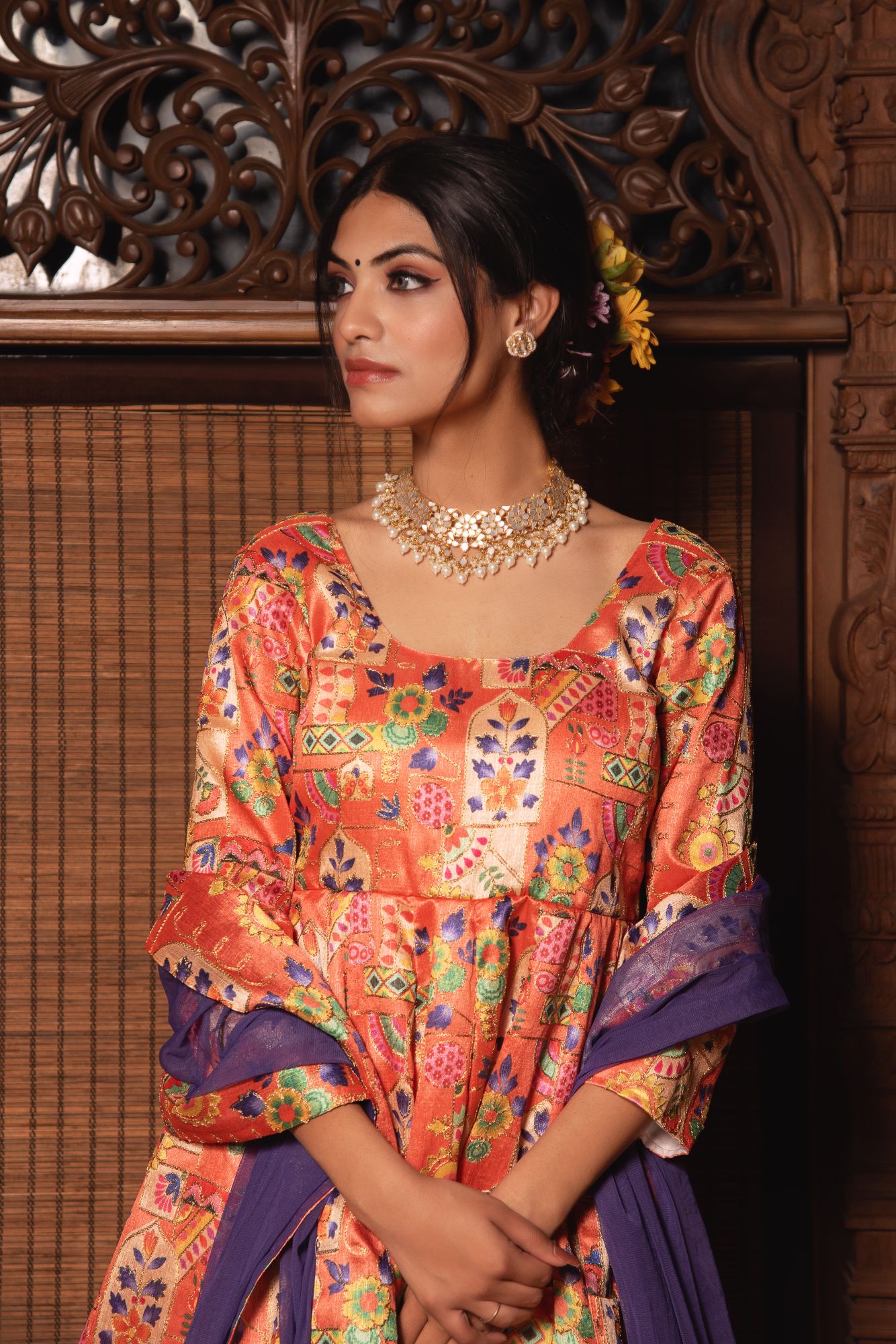 Harlequin Orange Embroided Suit Set