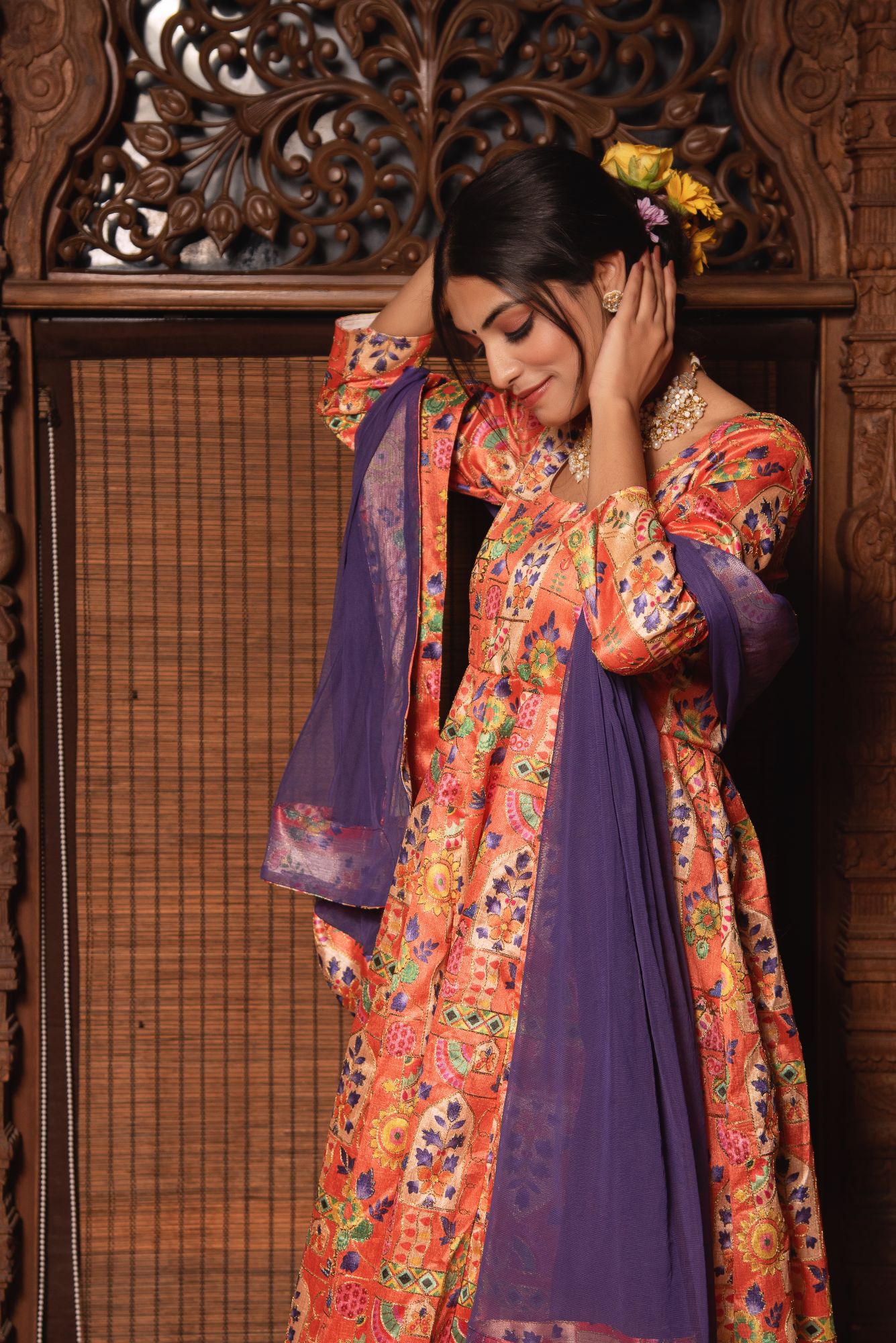 Harlequin Orange Embroided Suit Set