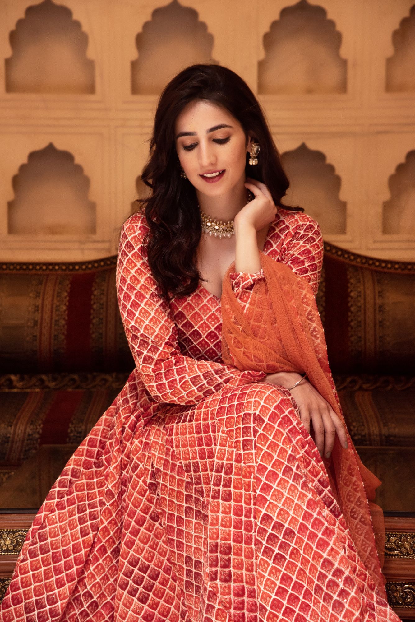 Orange Embroided Anarkali Suit Set
