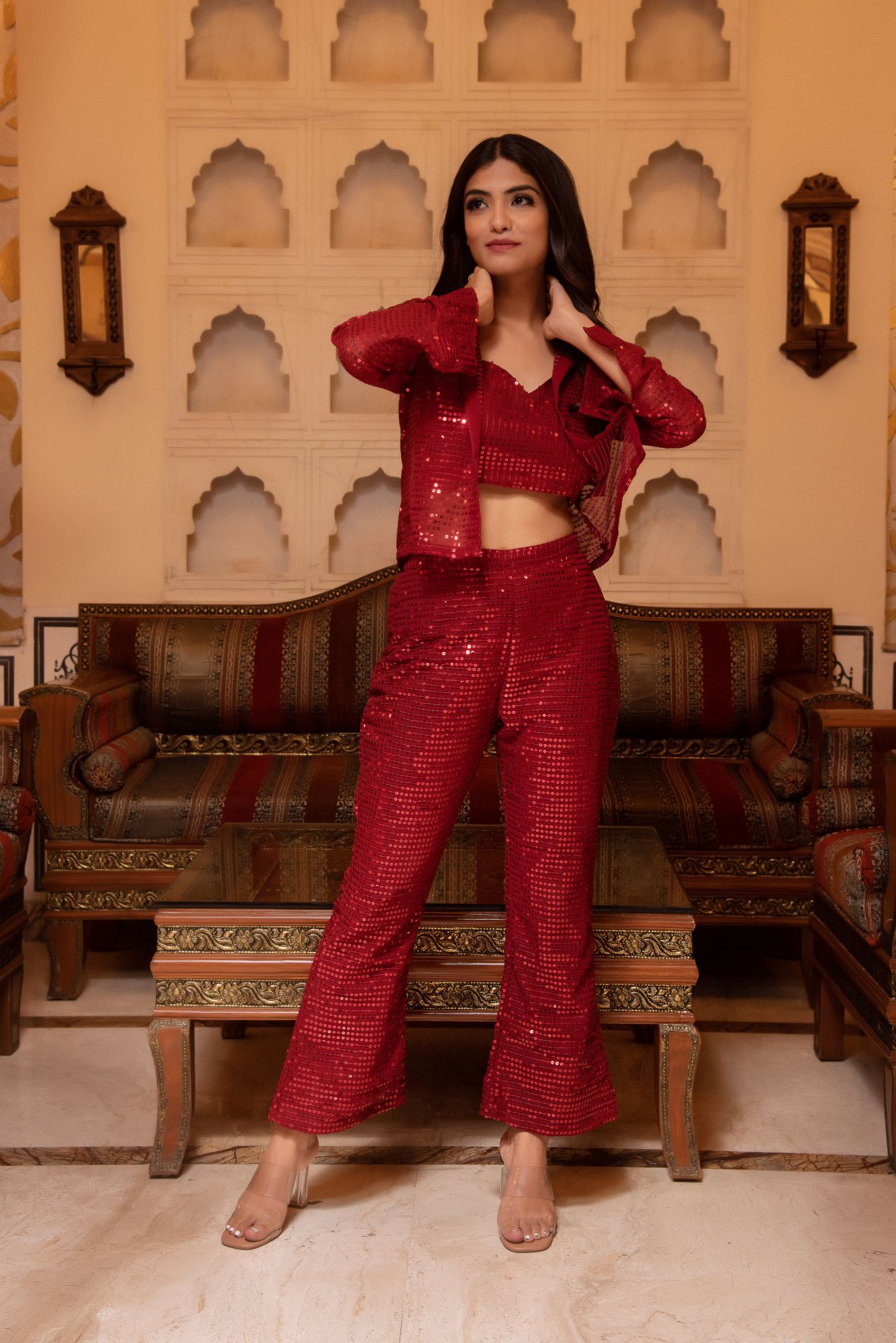 Prom Red Sequined Coord Set