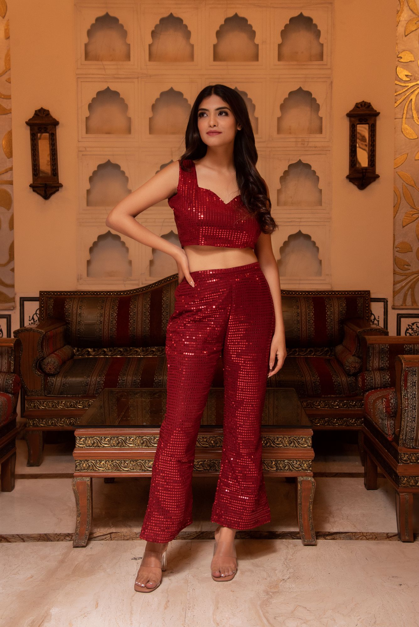 Prom Red Sequined Coord Set