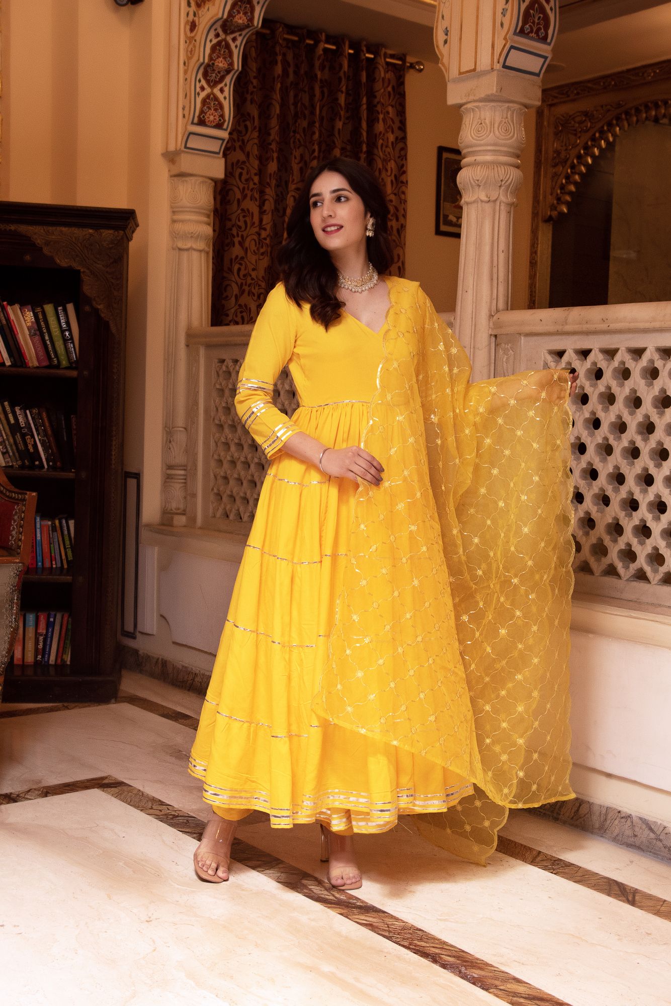 Falak Yellow Gotapatti Anarkali Suit Set