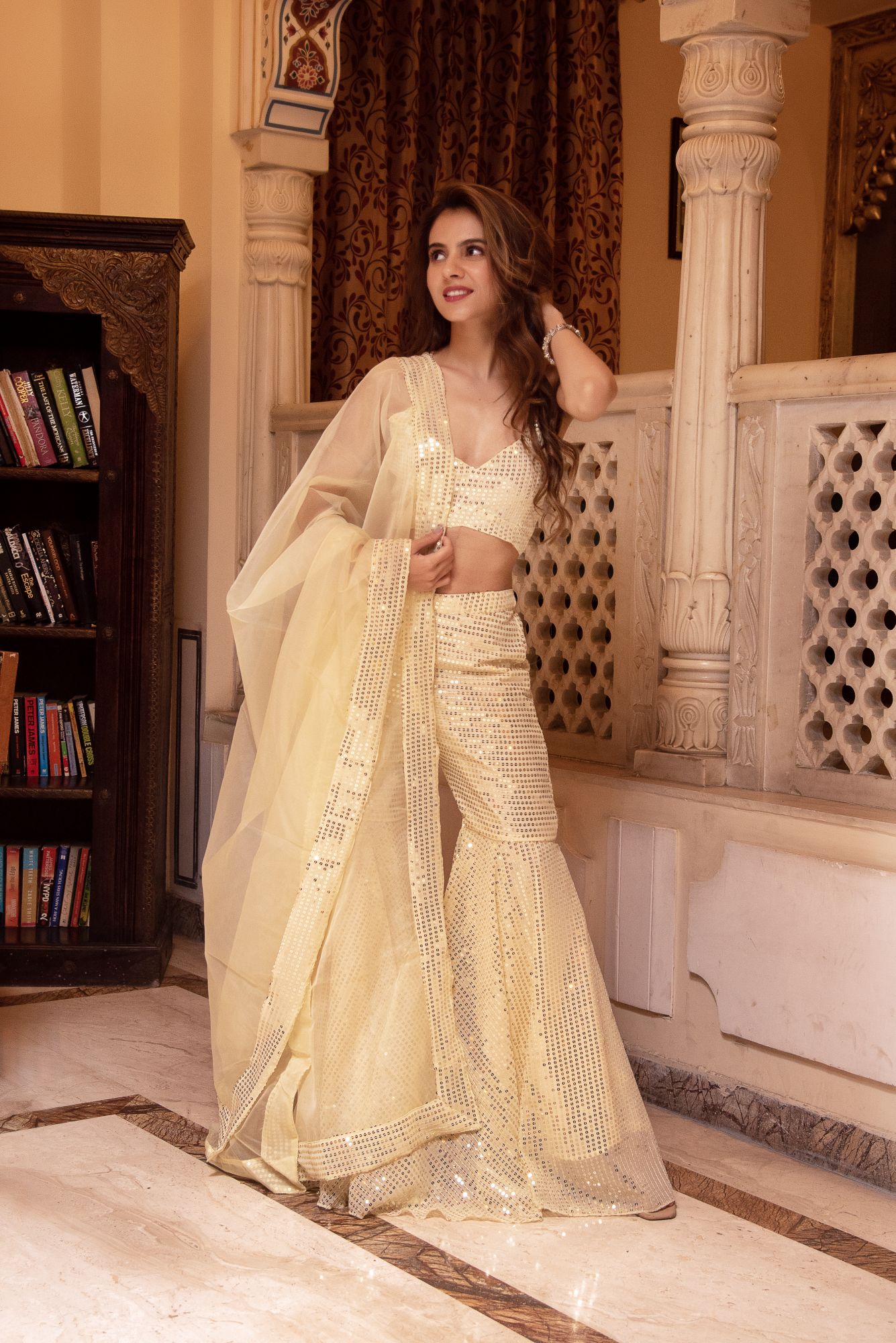 Bebo Beige Sequin Sharara Set