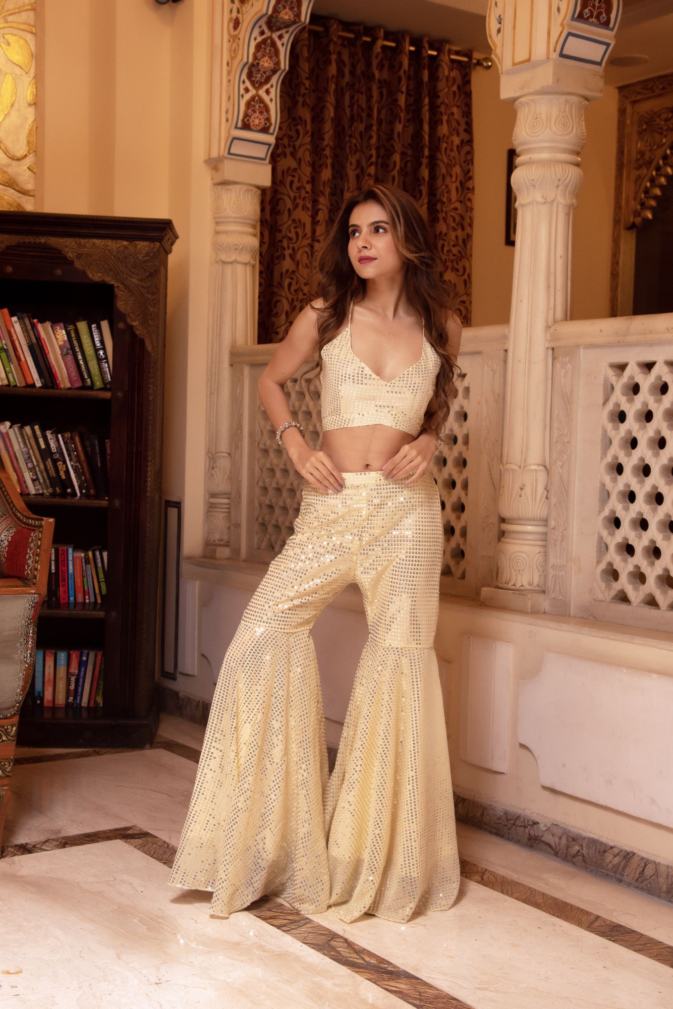 Bebo Beige Sequin Sharara Set