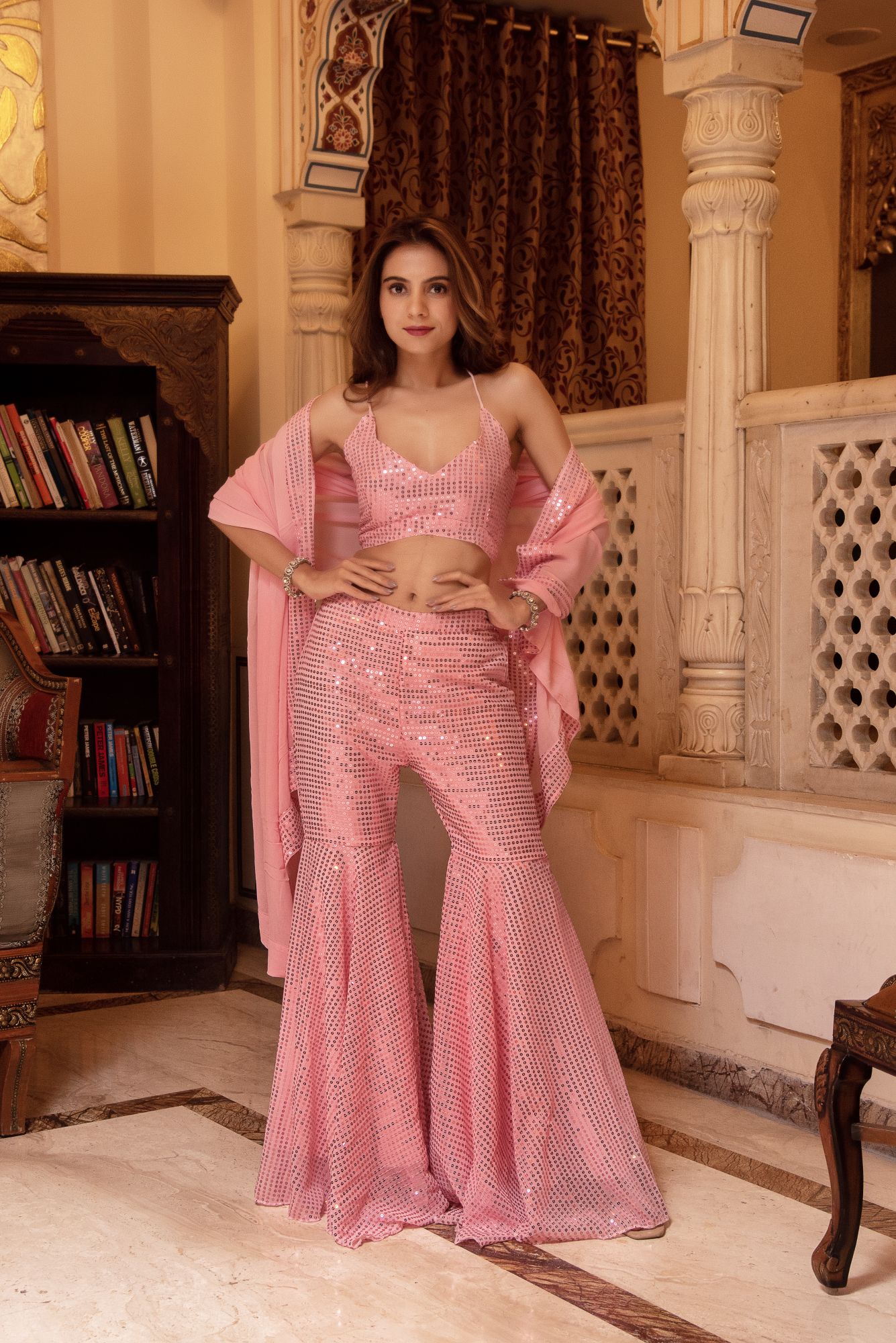 Bebo Pink Sequin Sharara Set