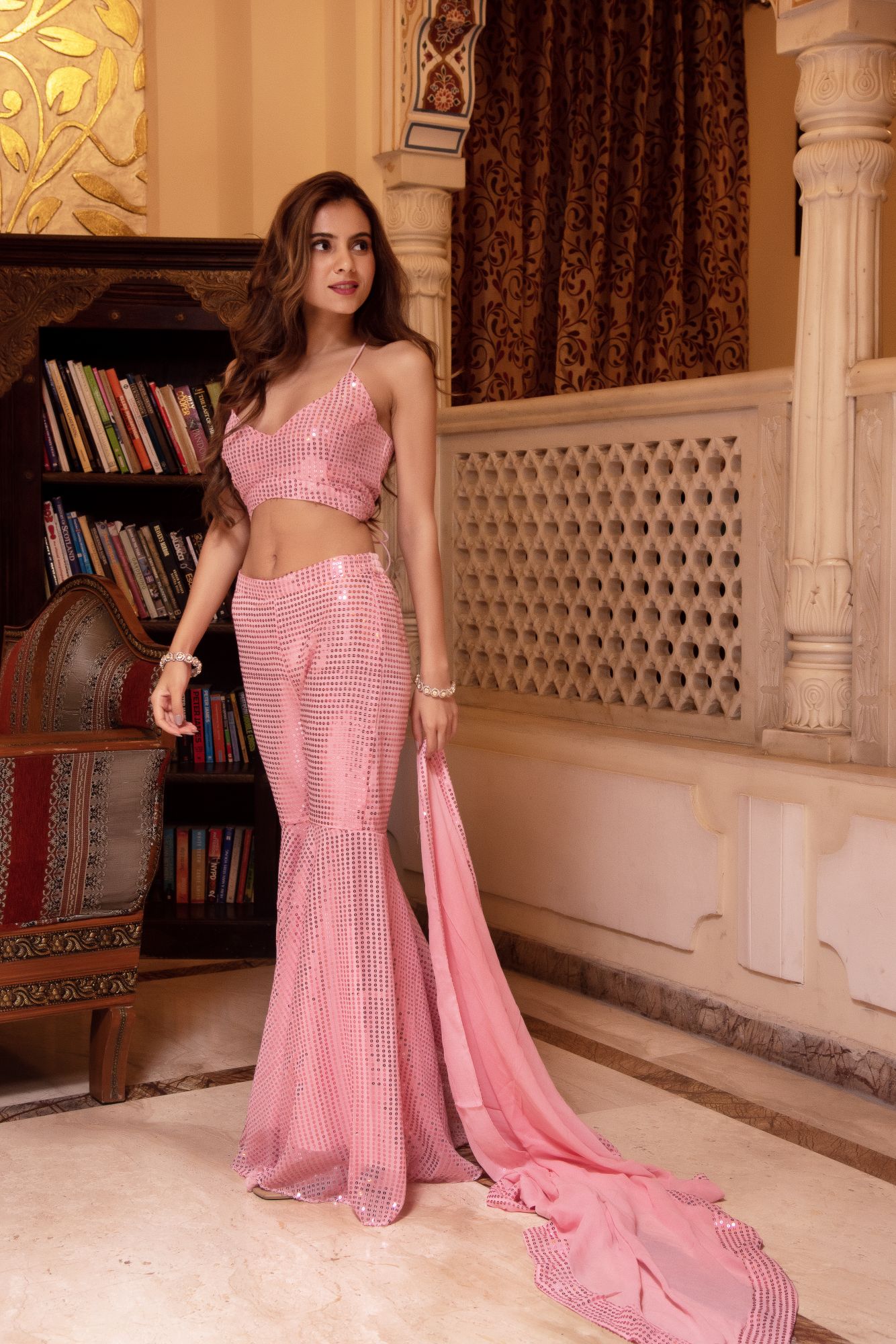 Bebo Pink Sequin Sharara Set