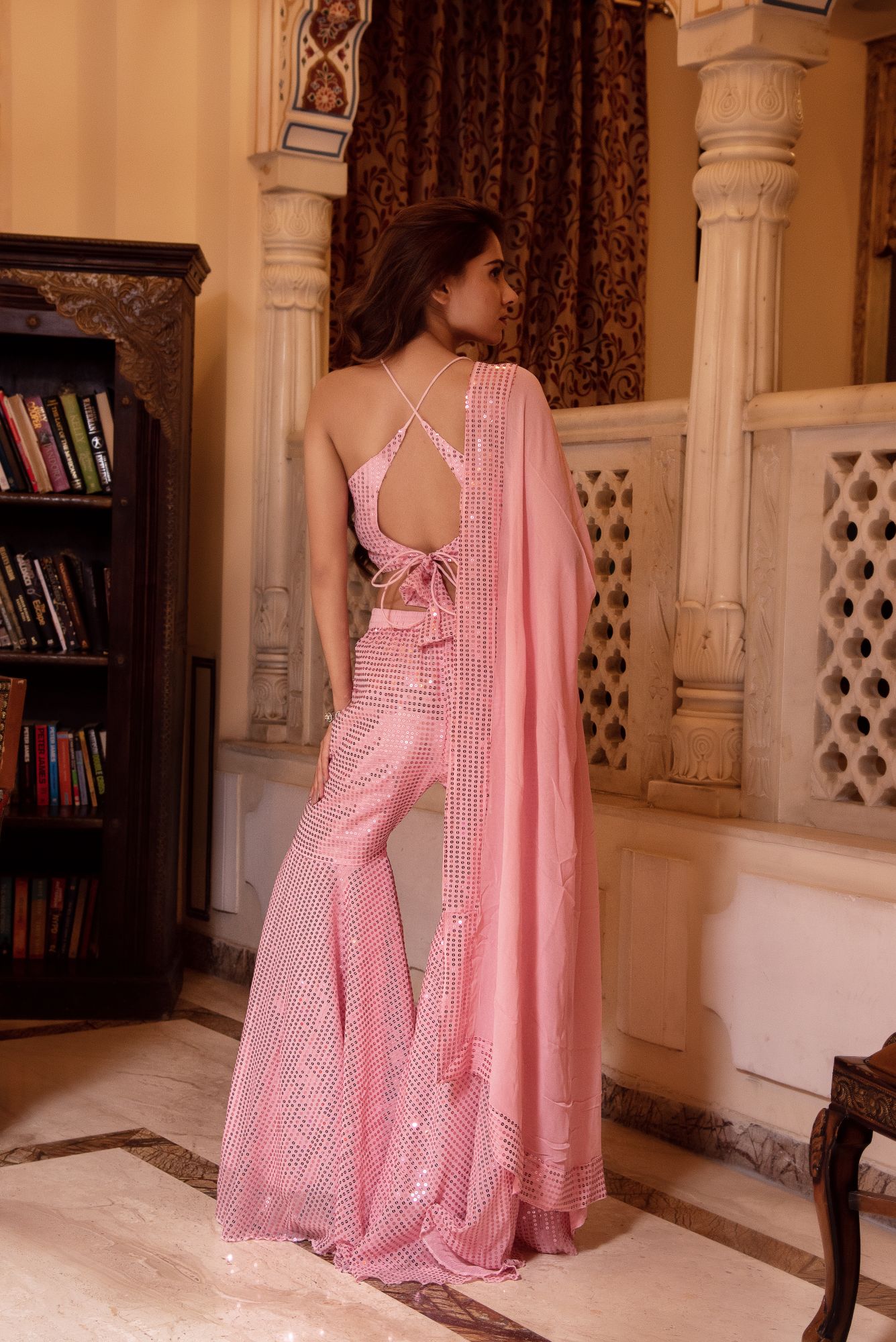 Bebo Pink Sequin Sharara Set