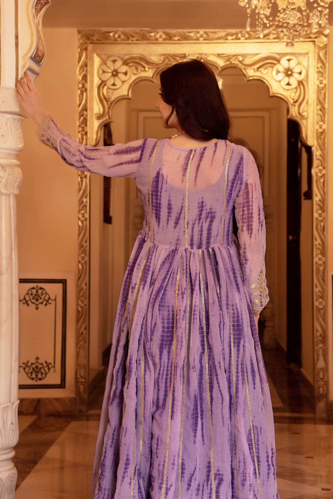 Lilac Lehriya Slit Anarkali Gown