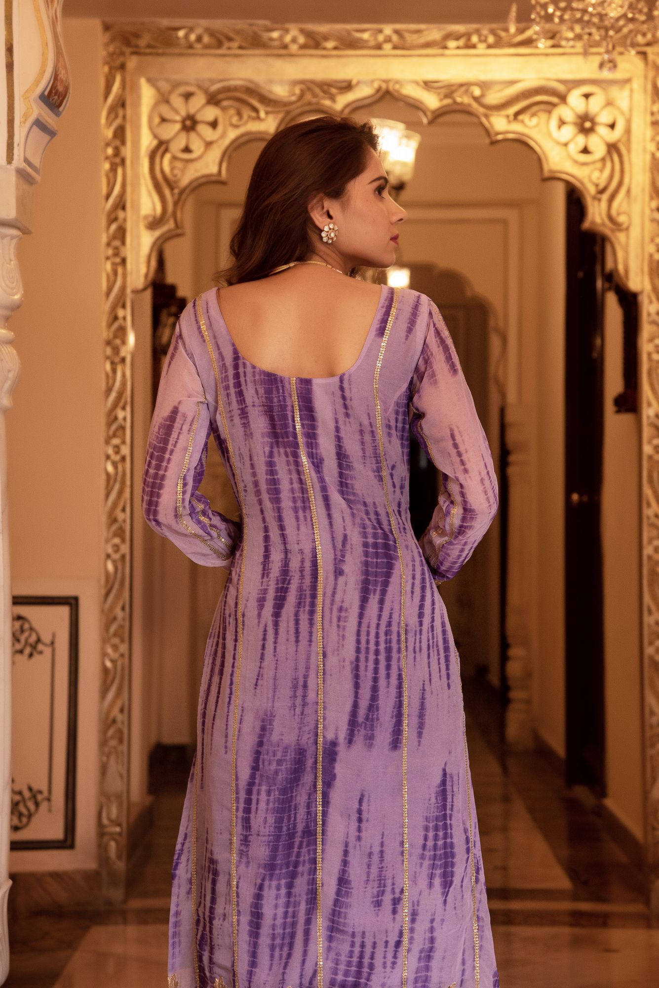 Lilac Lehriya Kurta Set