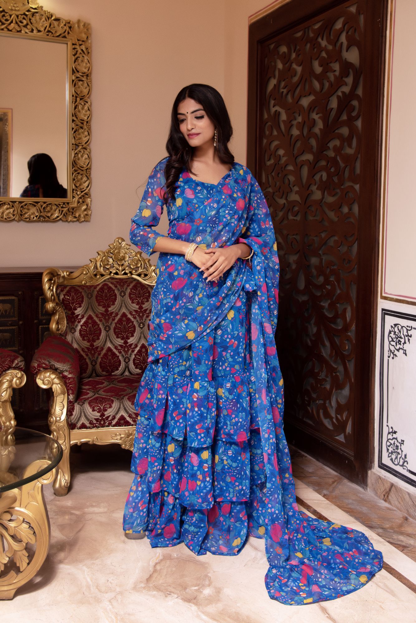Sahara Blue Ready to Drape Saree