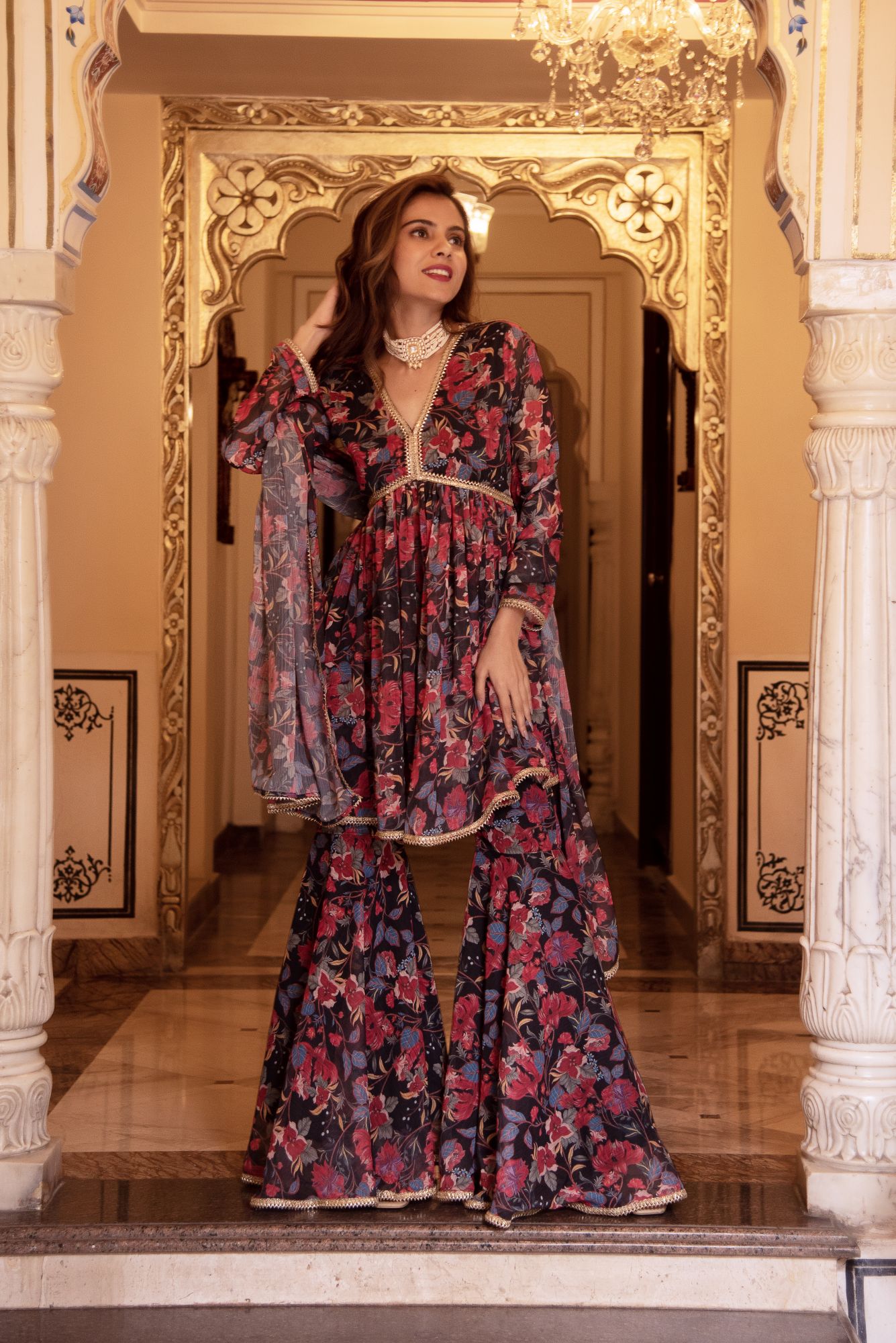 Black Beauty Chiffon Sharara Set