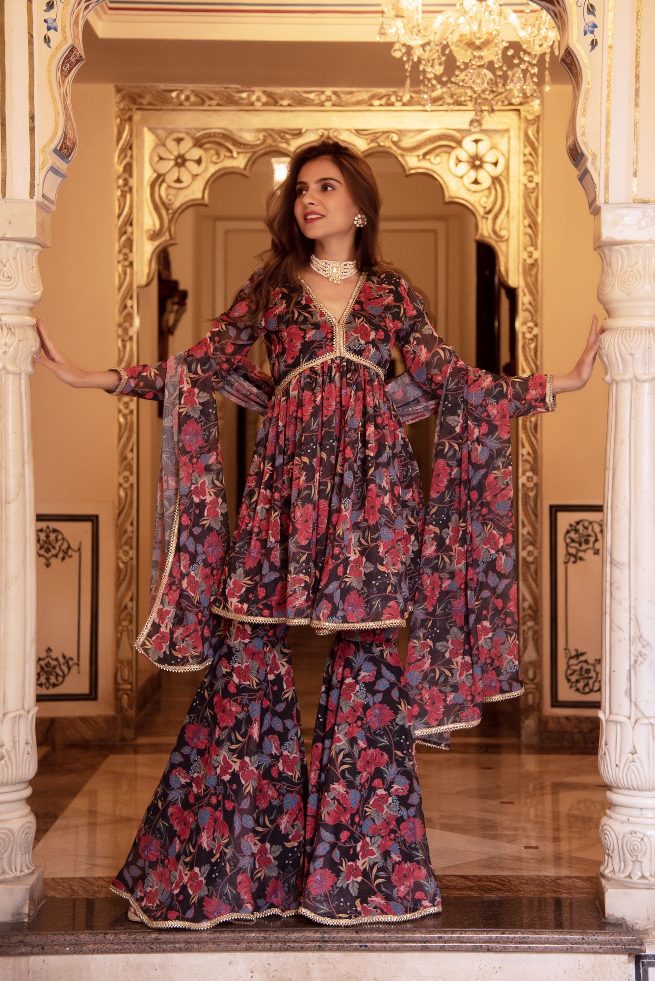 Black Beauty Chiffon Sharara Set