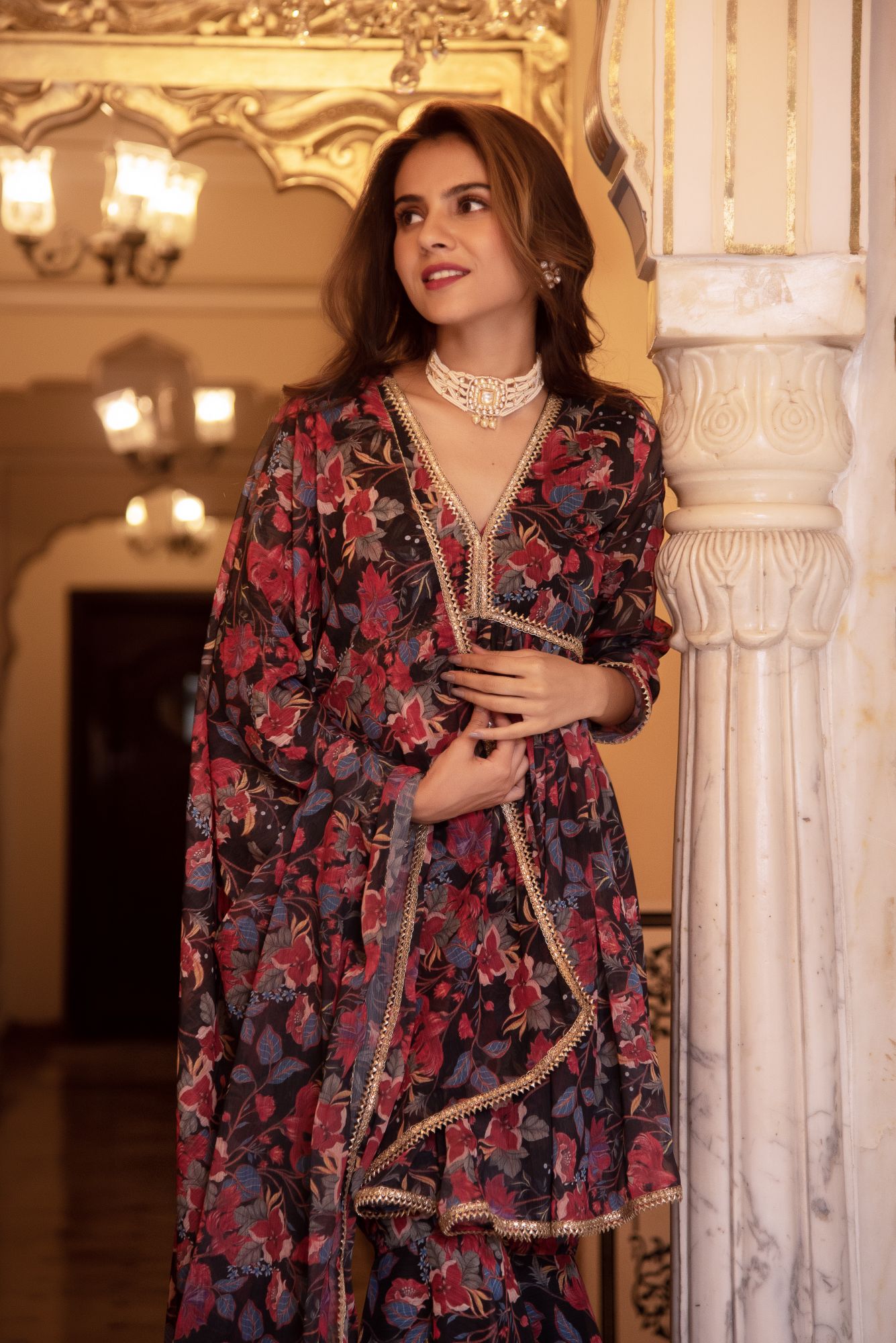 Black Beauty Chiffon Sharara Set