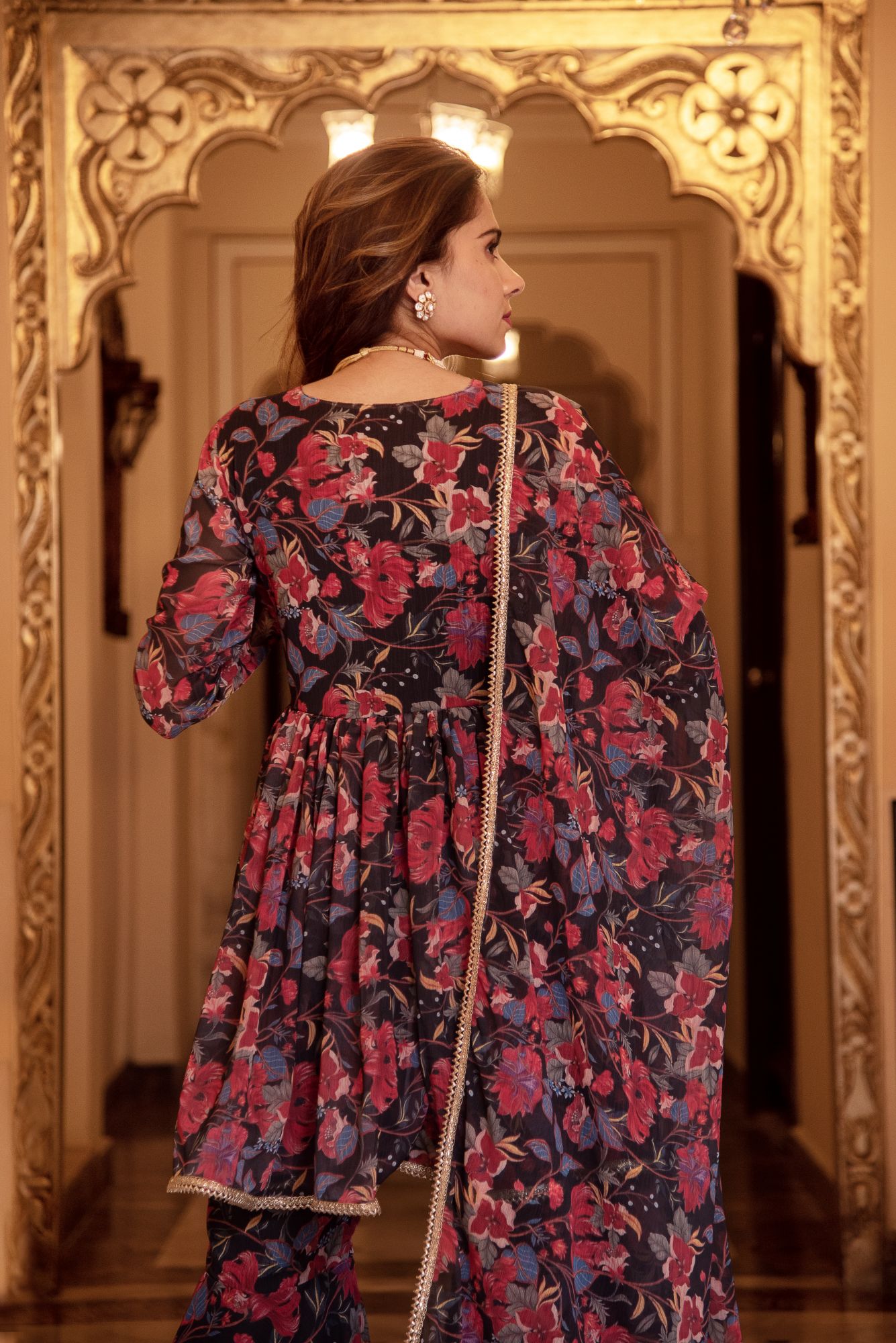 Black Beauty Chiffon Sharara Set