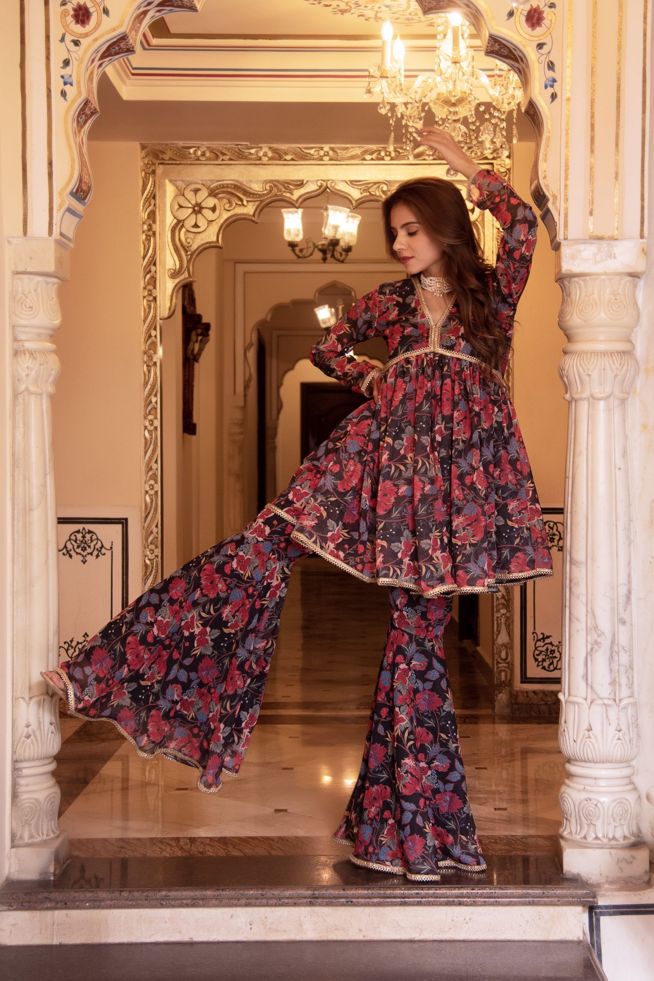 Black Beauty Chiffon Sharara Set