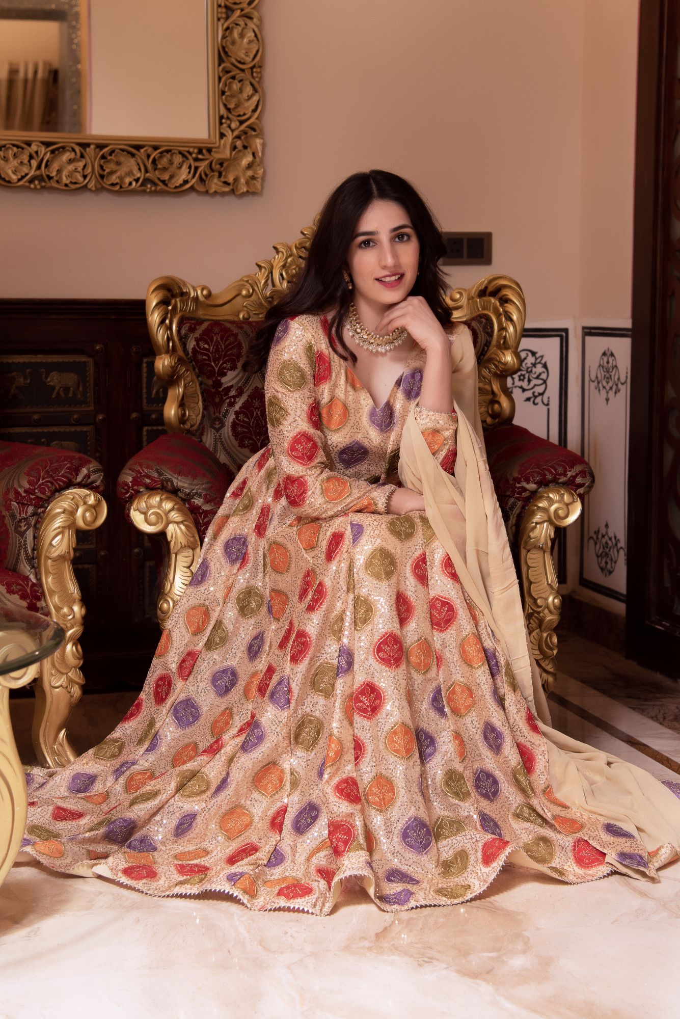 Sitara Beige Sequin Anarkali Suit Set