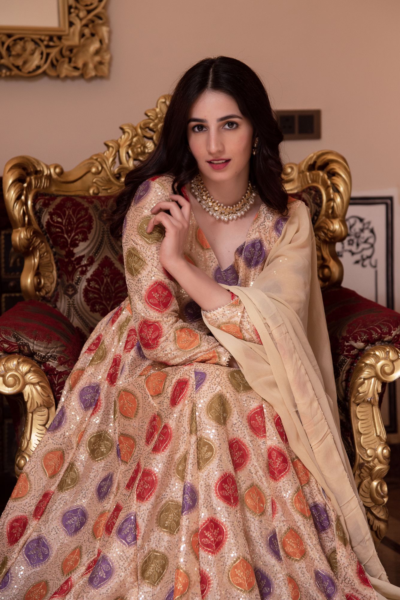 Sitara Beige Sequin Anarkali Suit Set