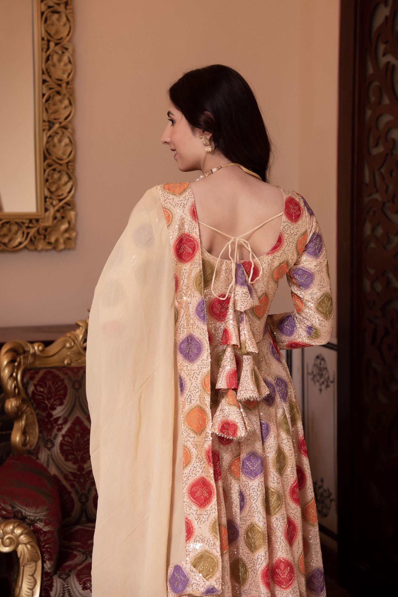 Sitara Beige Sequin Anarkali Suit Set