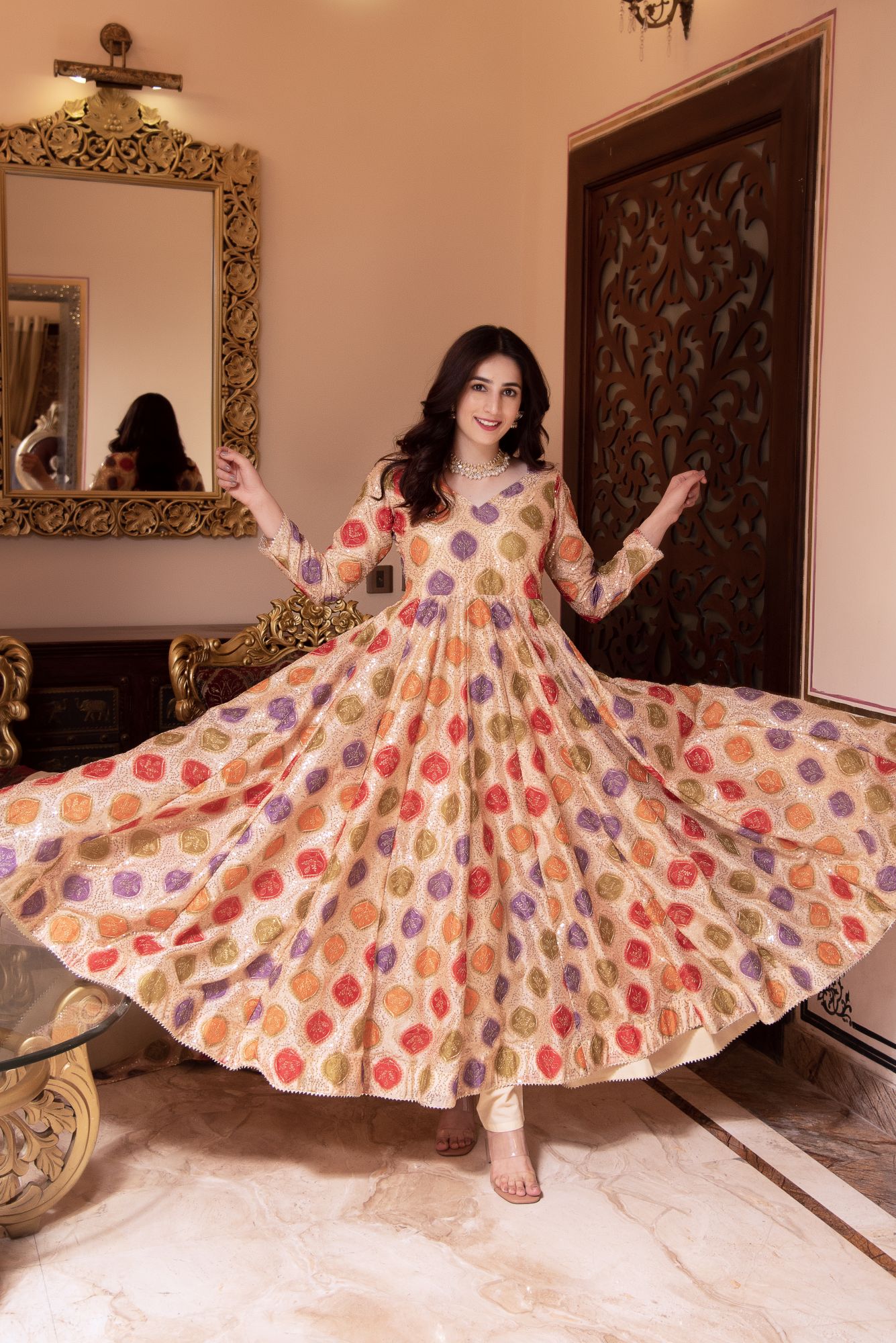 Sitara Beige Sequin Anarkali Suit Set