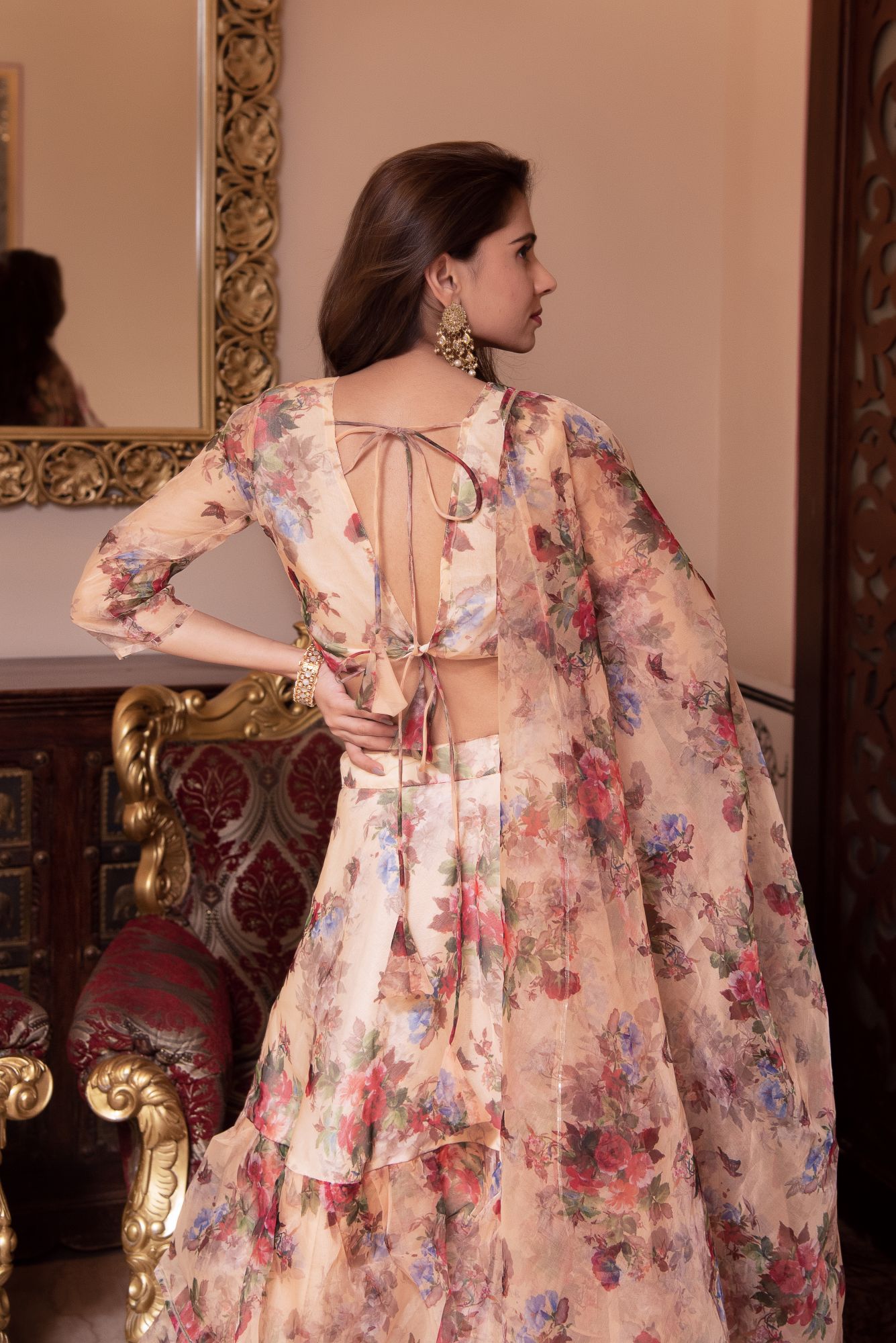 Shaman Beige Organza Gotapatti Lehenga Set