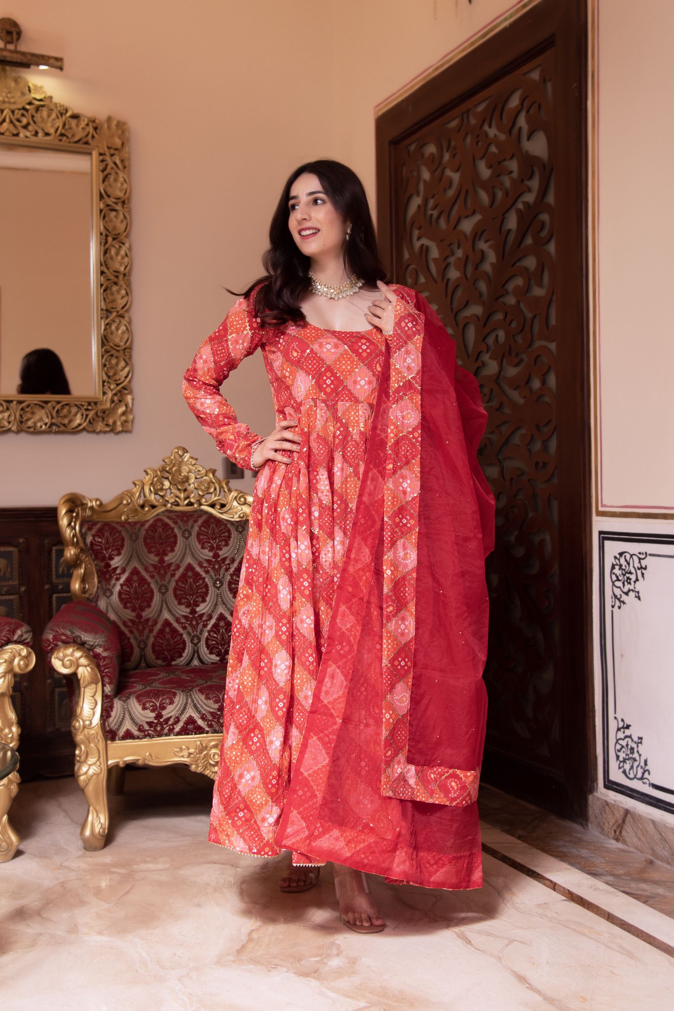 Naaz Sequin Red Anarkali Suit Set