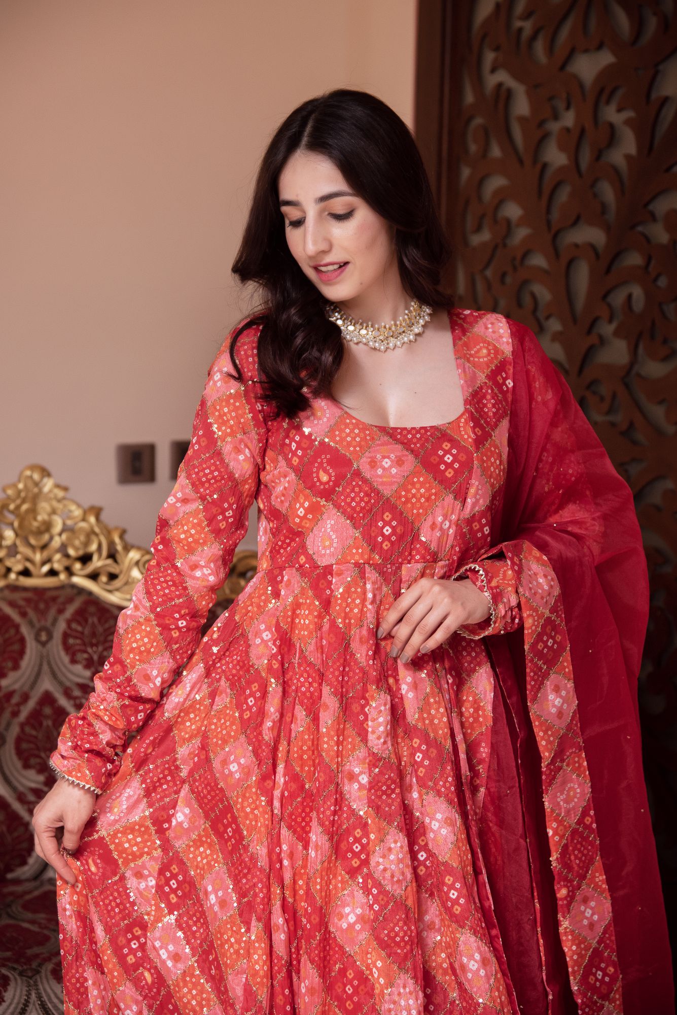 Naaz Sequin Red Anarkali Suit Set