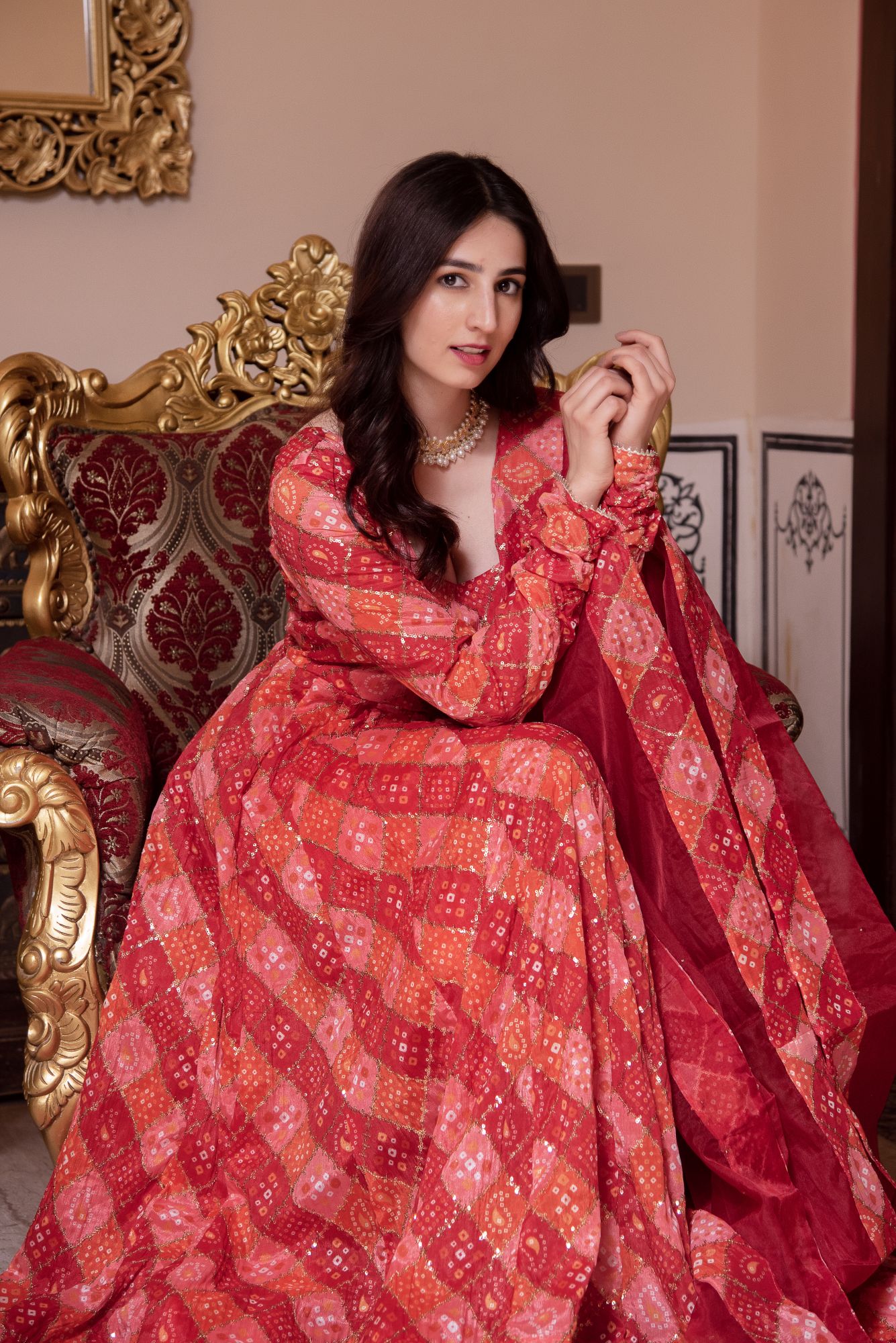 Naaz Sequin Red Anarkali Suit Set