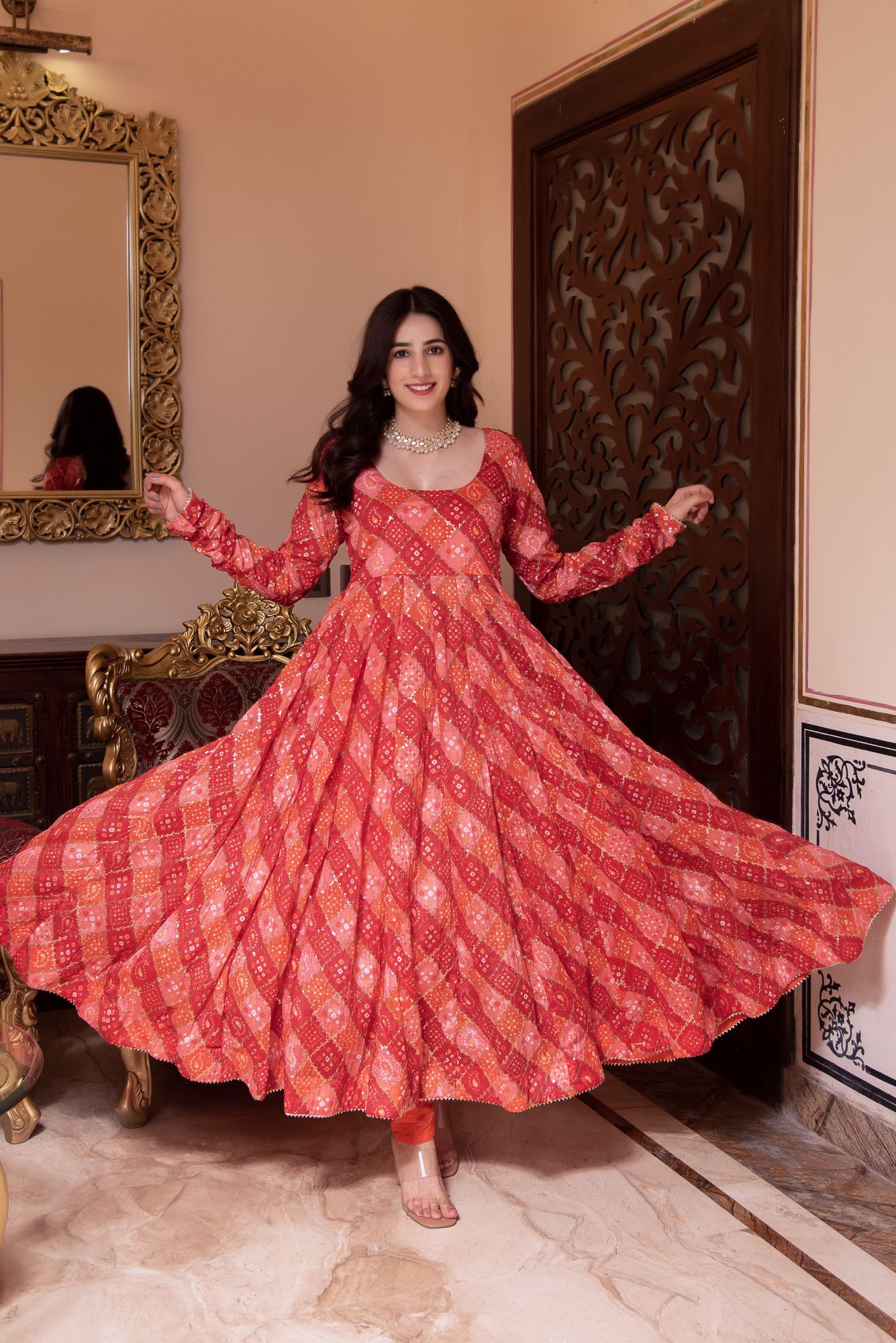 Naaz Sequin Red Anarkali Suit Set