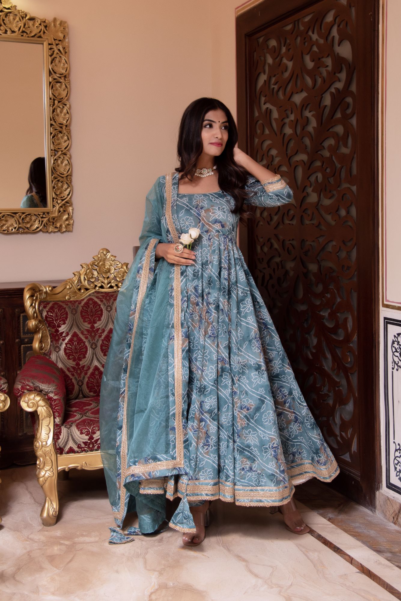 Sawan Aasmani Gotapatti Anarkali suit Set