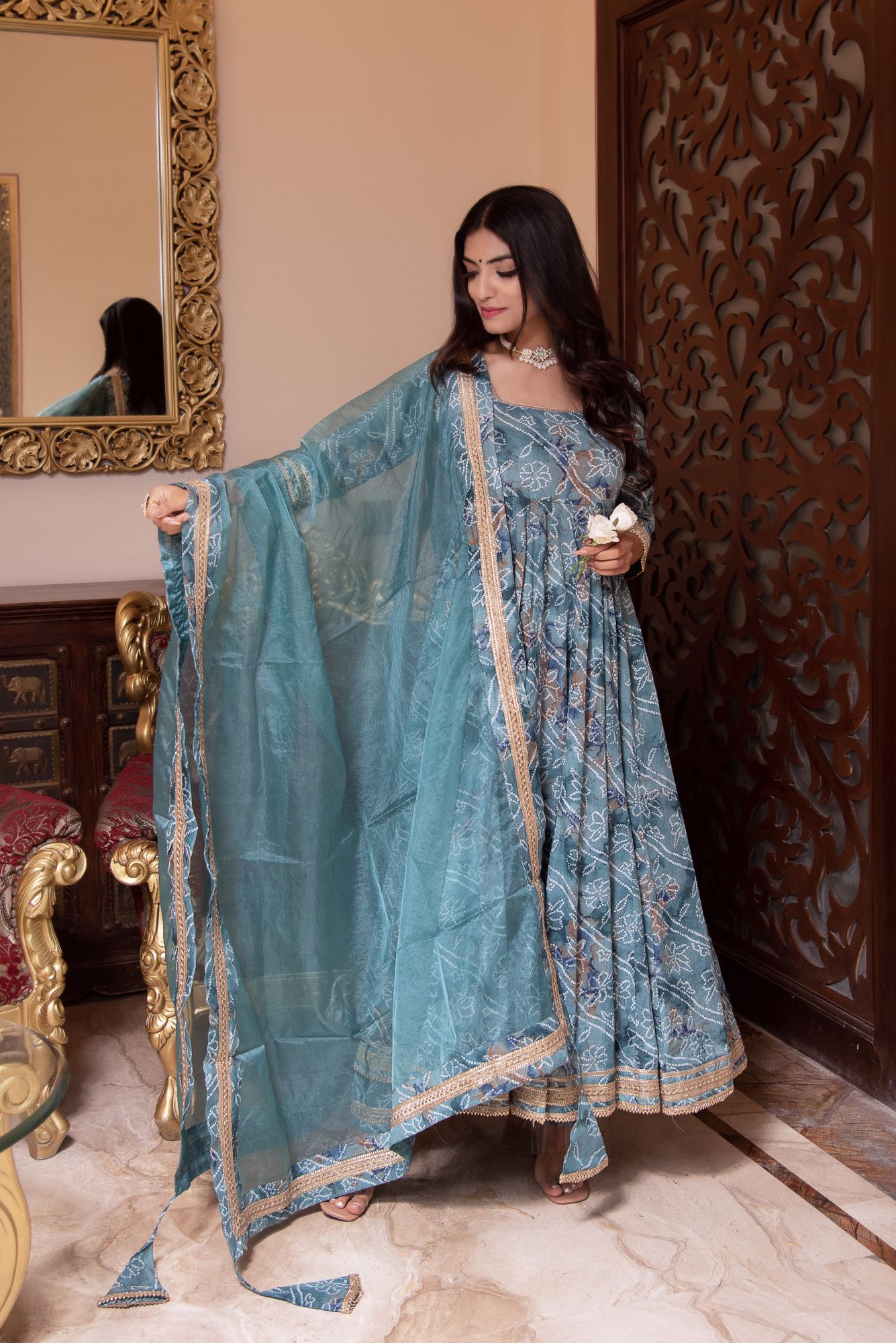 Sawan Aasmani Gotapatti Anarkali suit Set