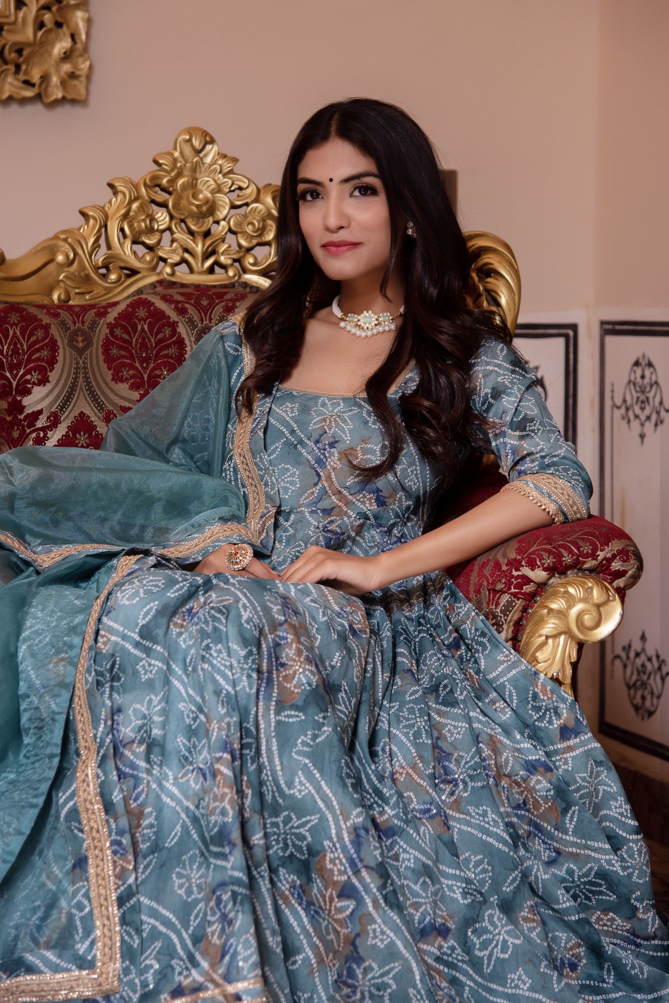 Sawan Aasmani Gotapatti Anarkali suit Set