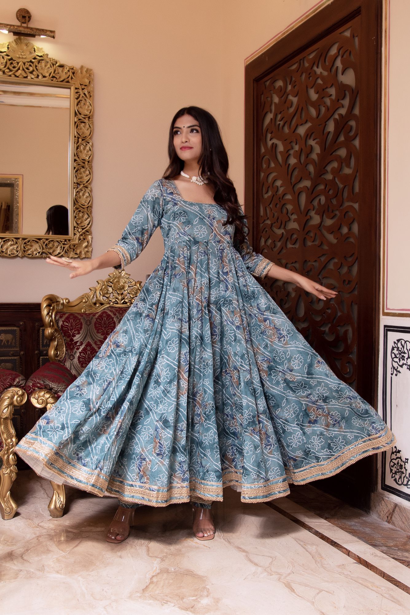 Sawan Aasmani Gotapatti Anarkali suit Set