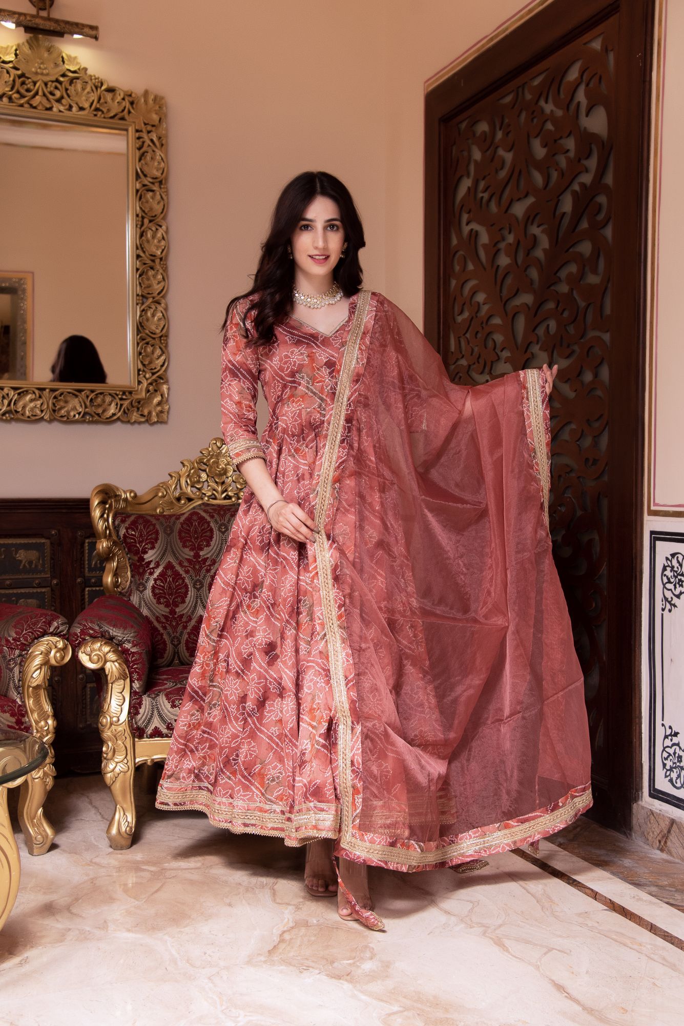 Sawan Gulabi Gotapatti Anarkali Suit Set