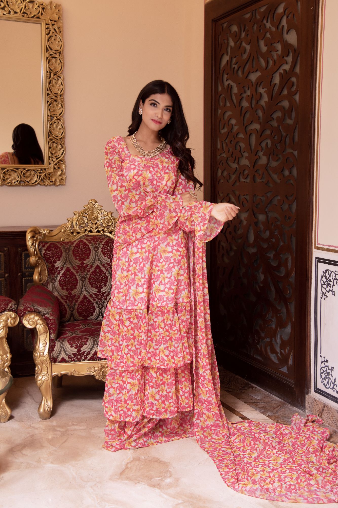 Pink Blossom Ready To Drape Saree