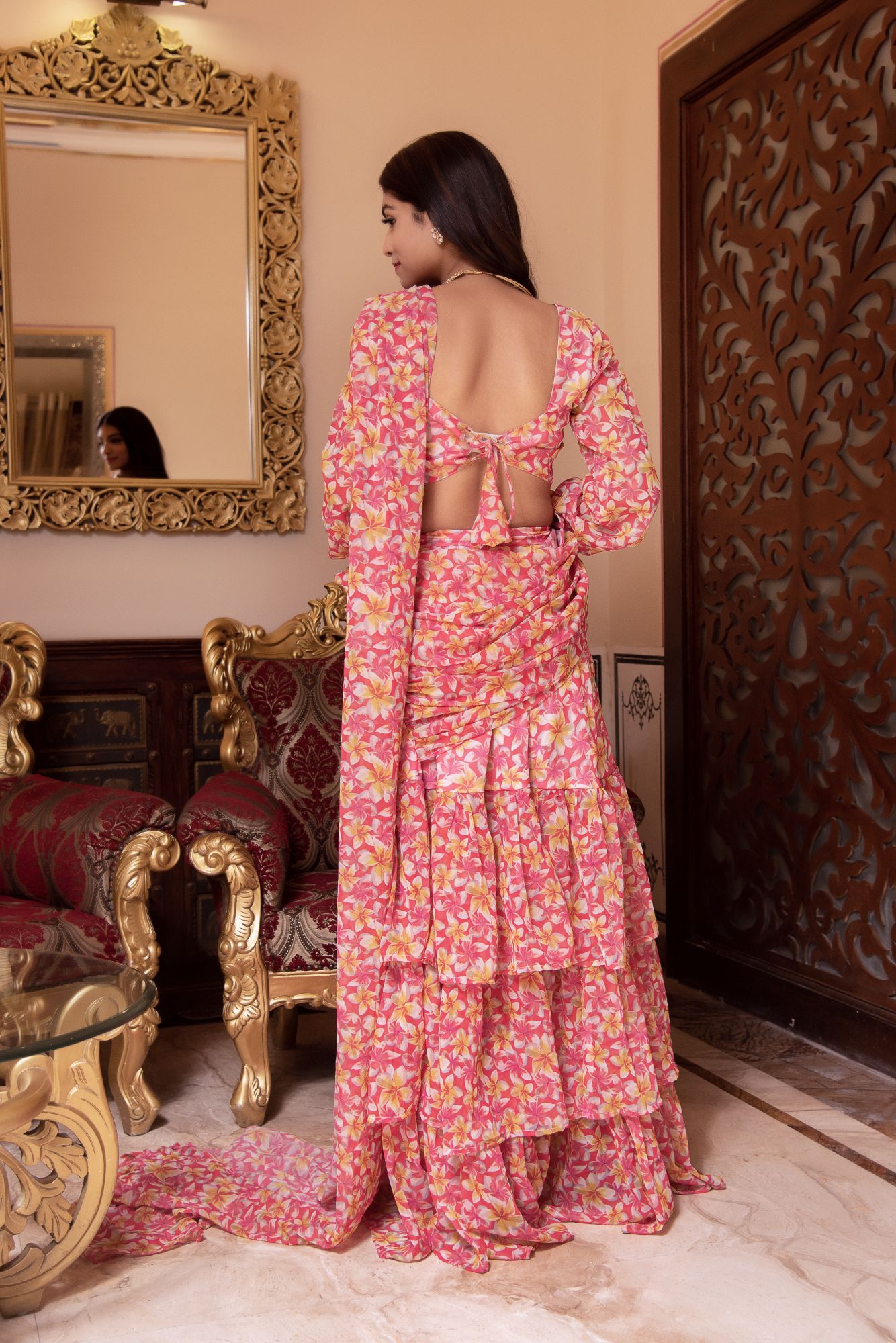 Pink Blossom Ready To Drape Saree