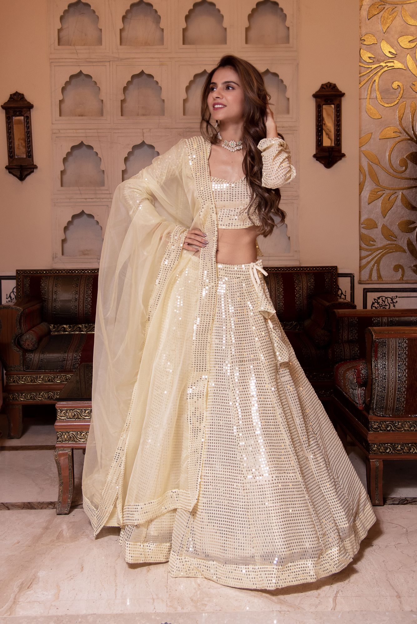 Bebo Beige Sequin Lehenga Set