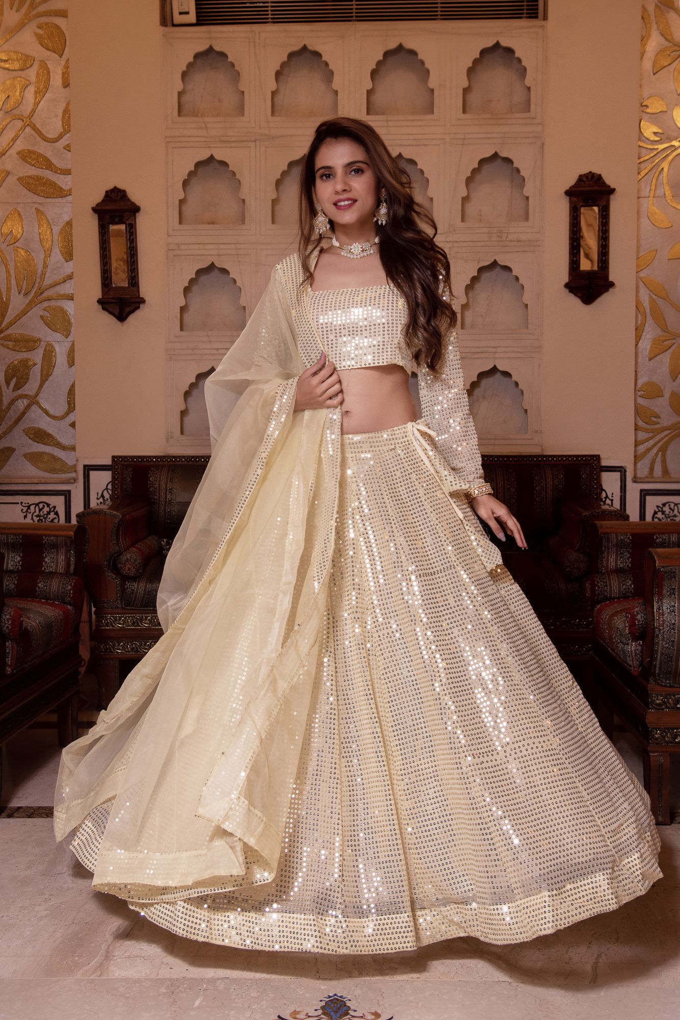 Bebo Beige Sequin Lehenga Set