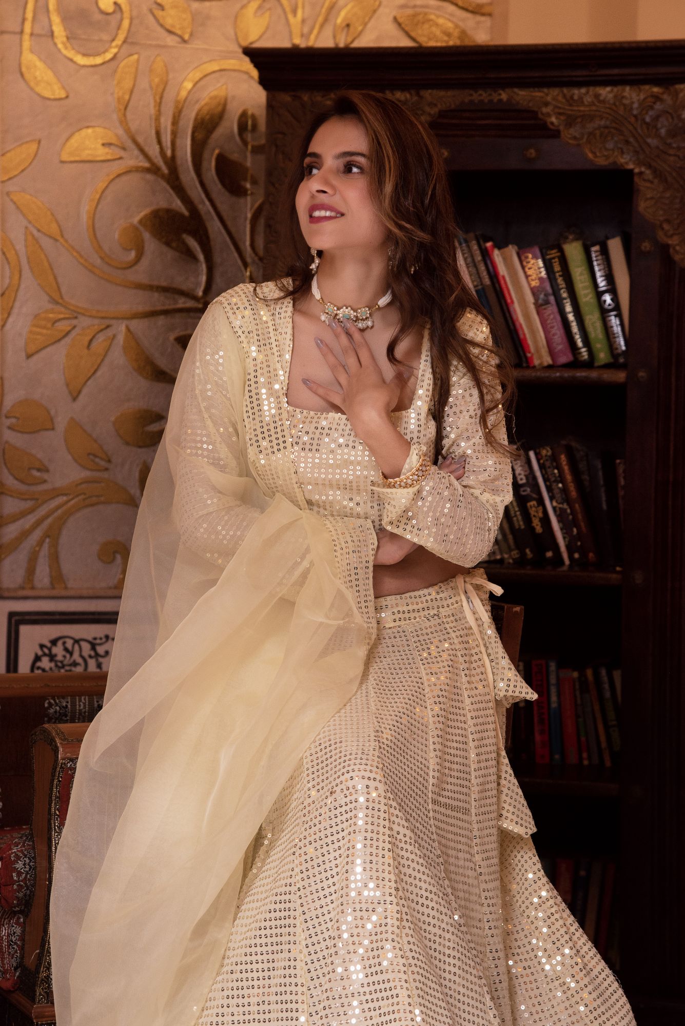 Bebo Beige Sequin Lehenga Set