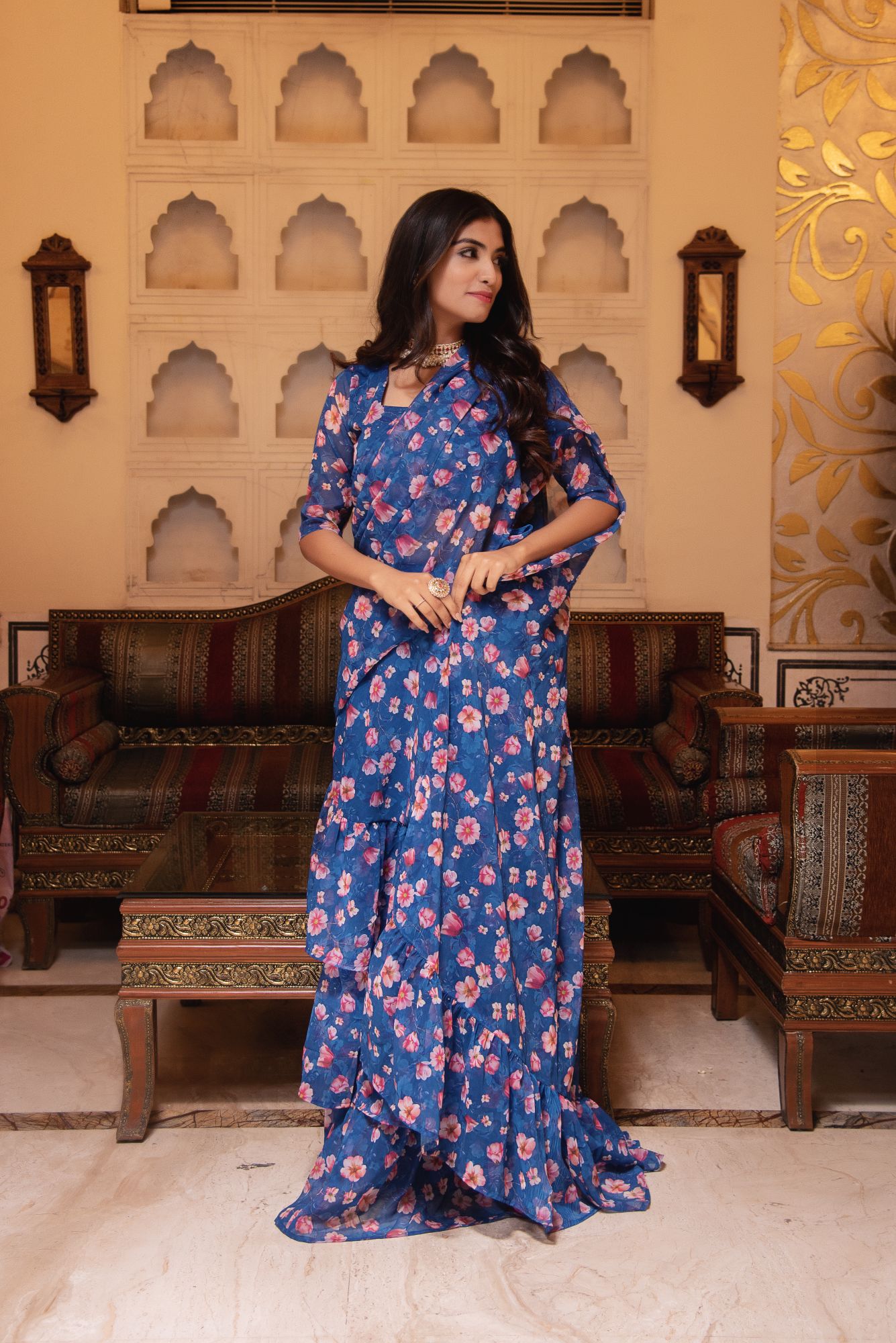 Periwinke Blue Ready to Drape saree