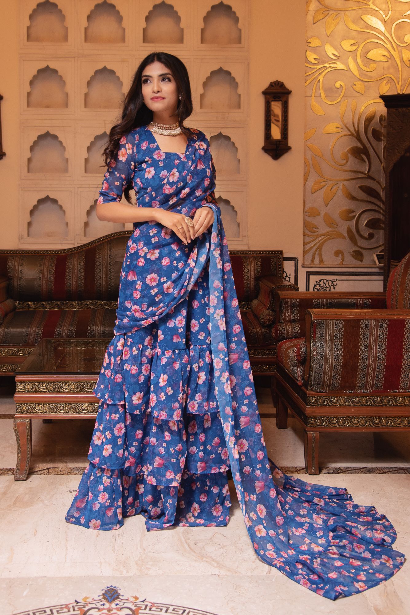Periwinke Blue Ready to Drape saree