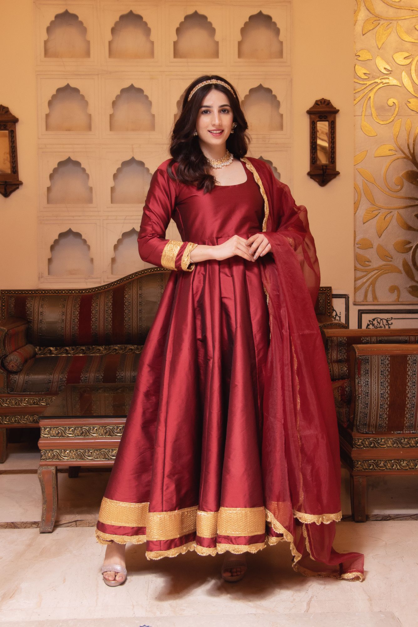 Rajkumari Red Gotapatti Silk Anarkali Suit Set