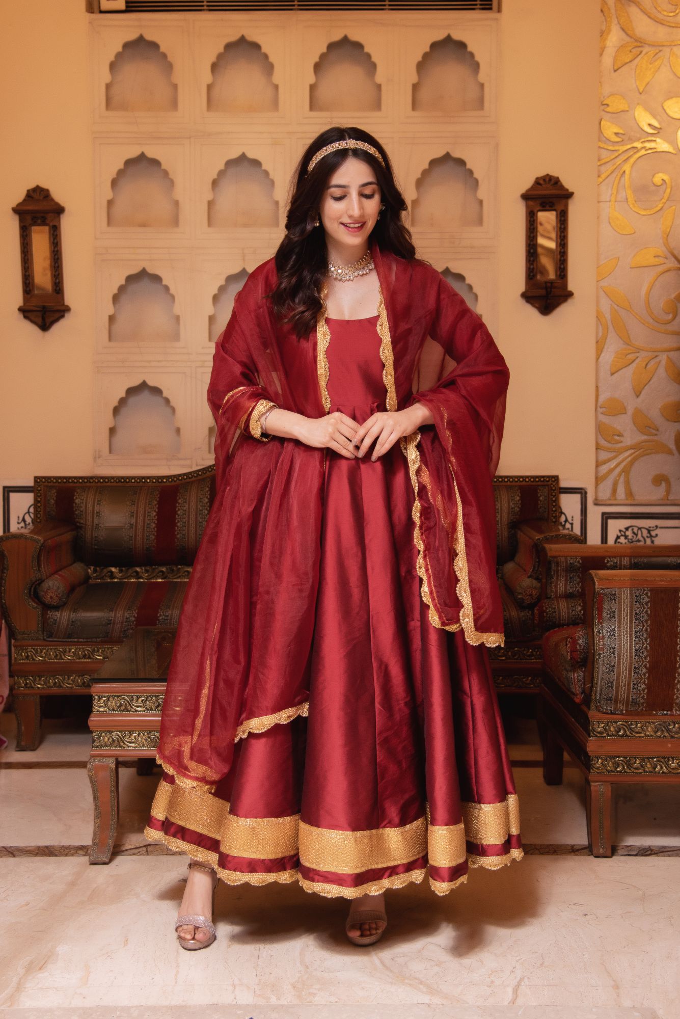 Rajkumari Red Gotapatti Silk Anarkali Suit Set