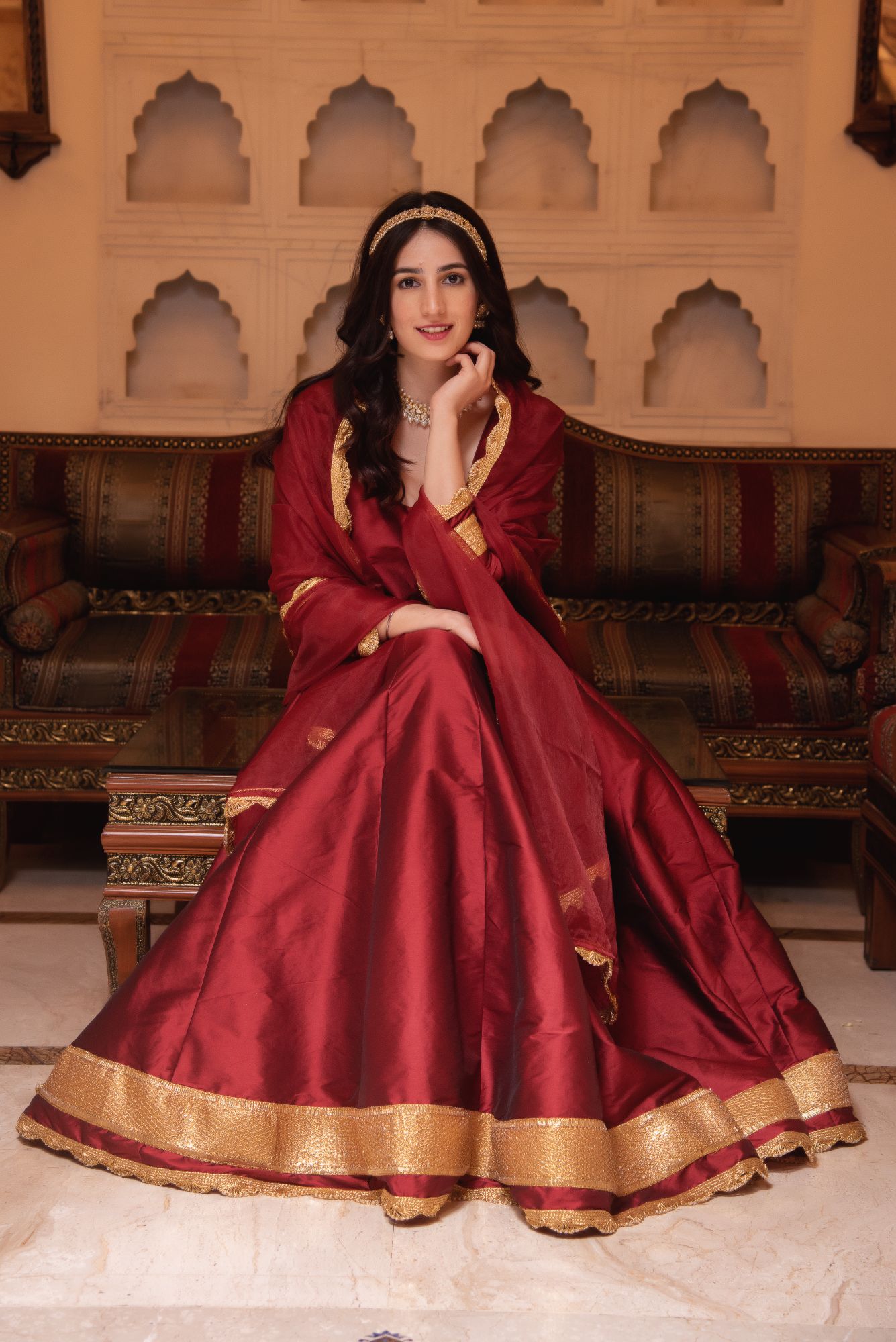Rajkumari Red Gotapatti Silk Anarkali Suit Set
