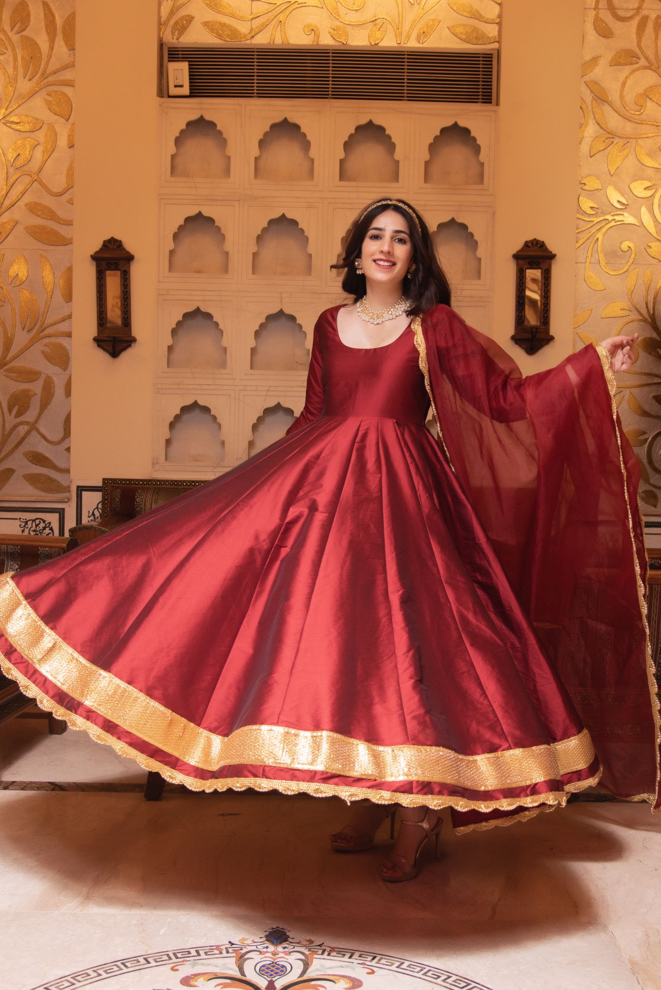 Rajkumari Red Gotapatti Silk Anarkali Suit Set