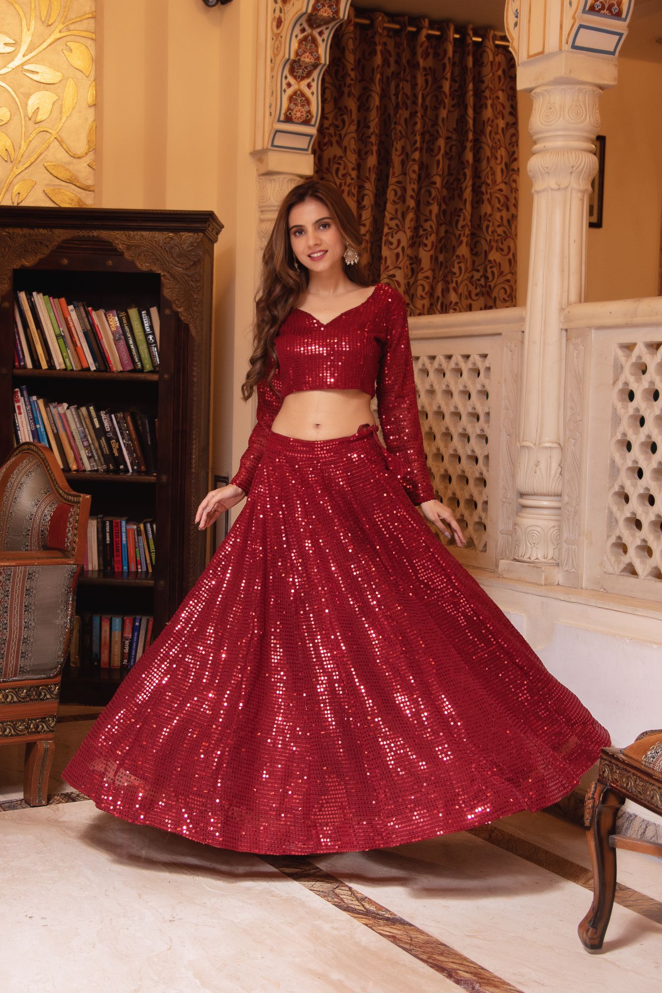 Bebo Red Sequin Lehenga Set