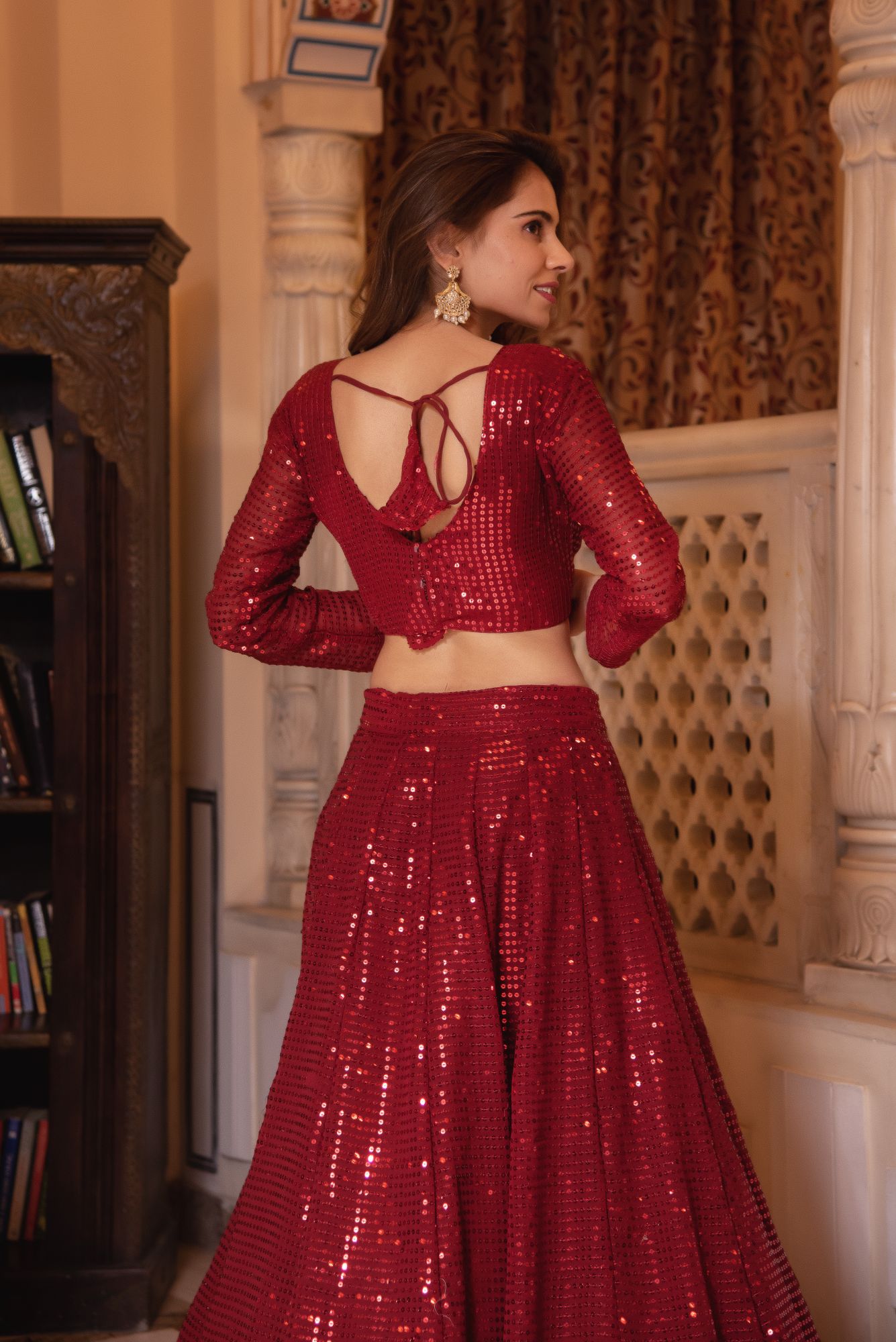 Bebo Red Sequin Lehenga Set