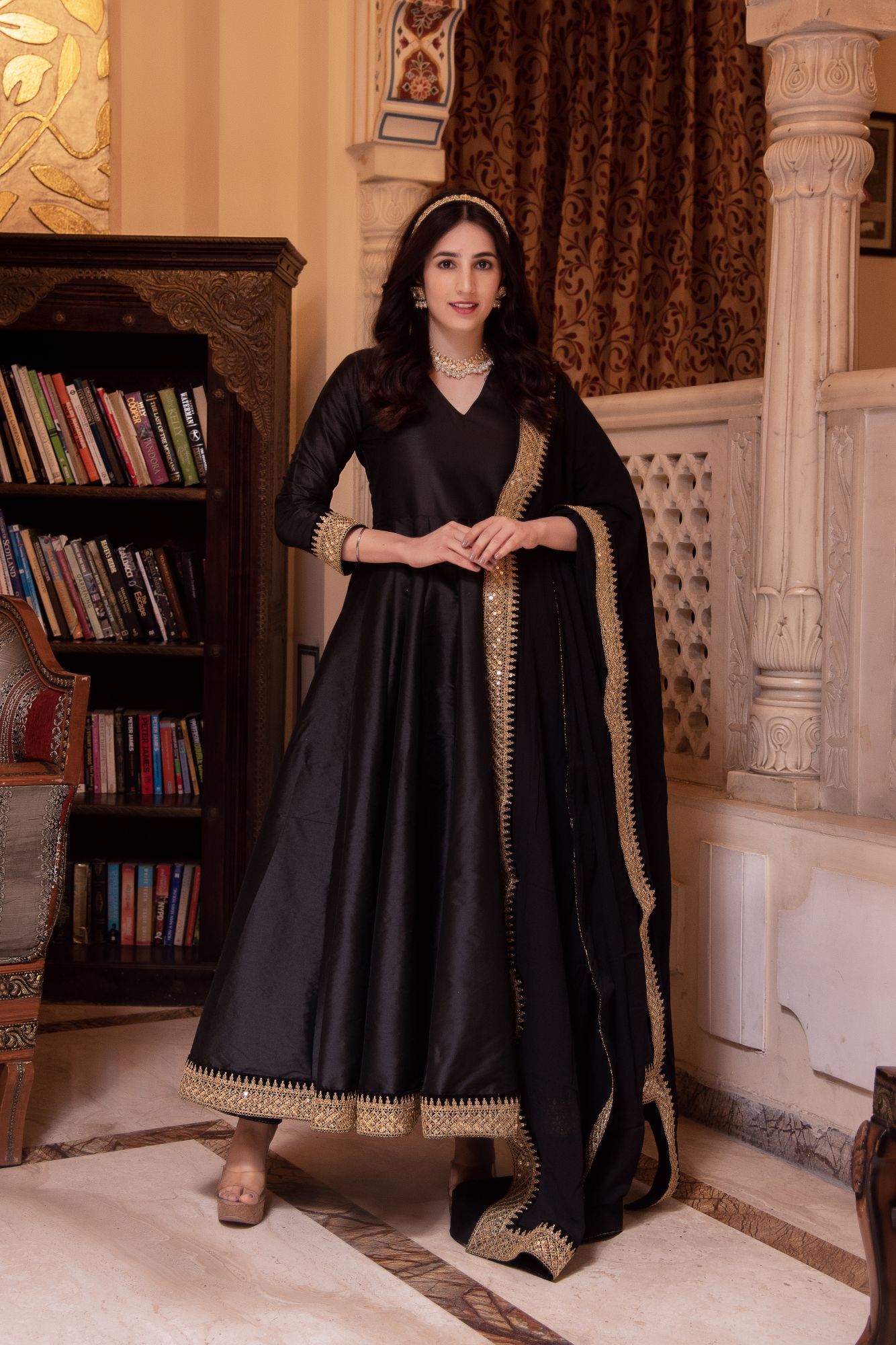 Rajkumari Black Gotapatti Silk Anarkali Suit Set