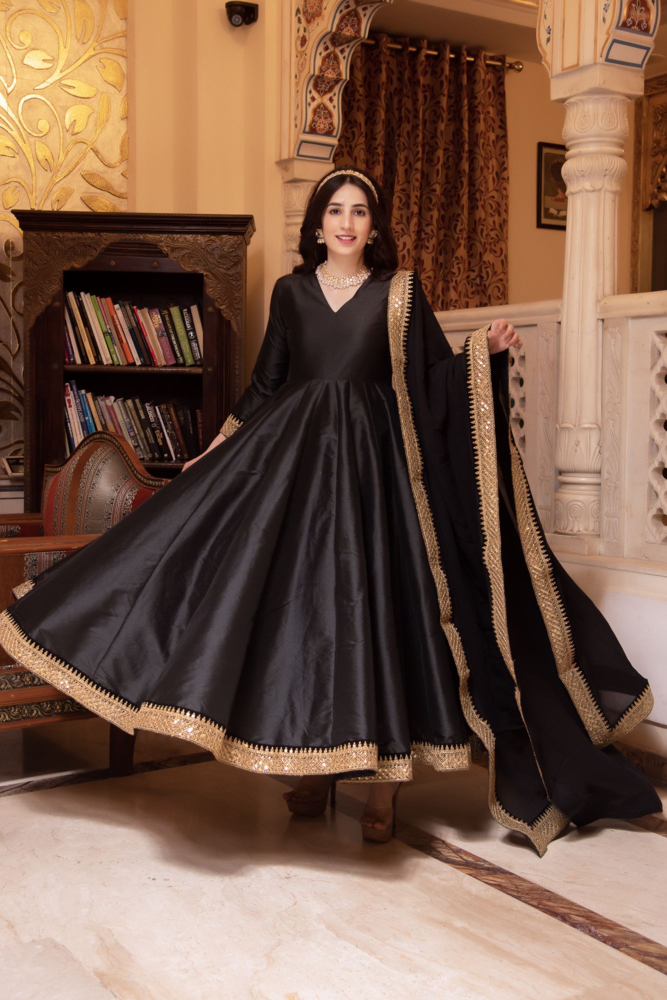 Rajkumari Black Gotapatti Silk Anarkali Suit Set