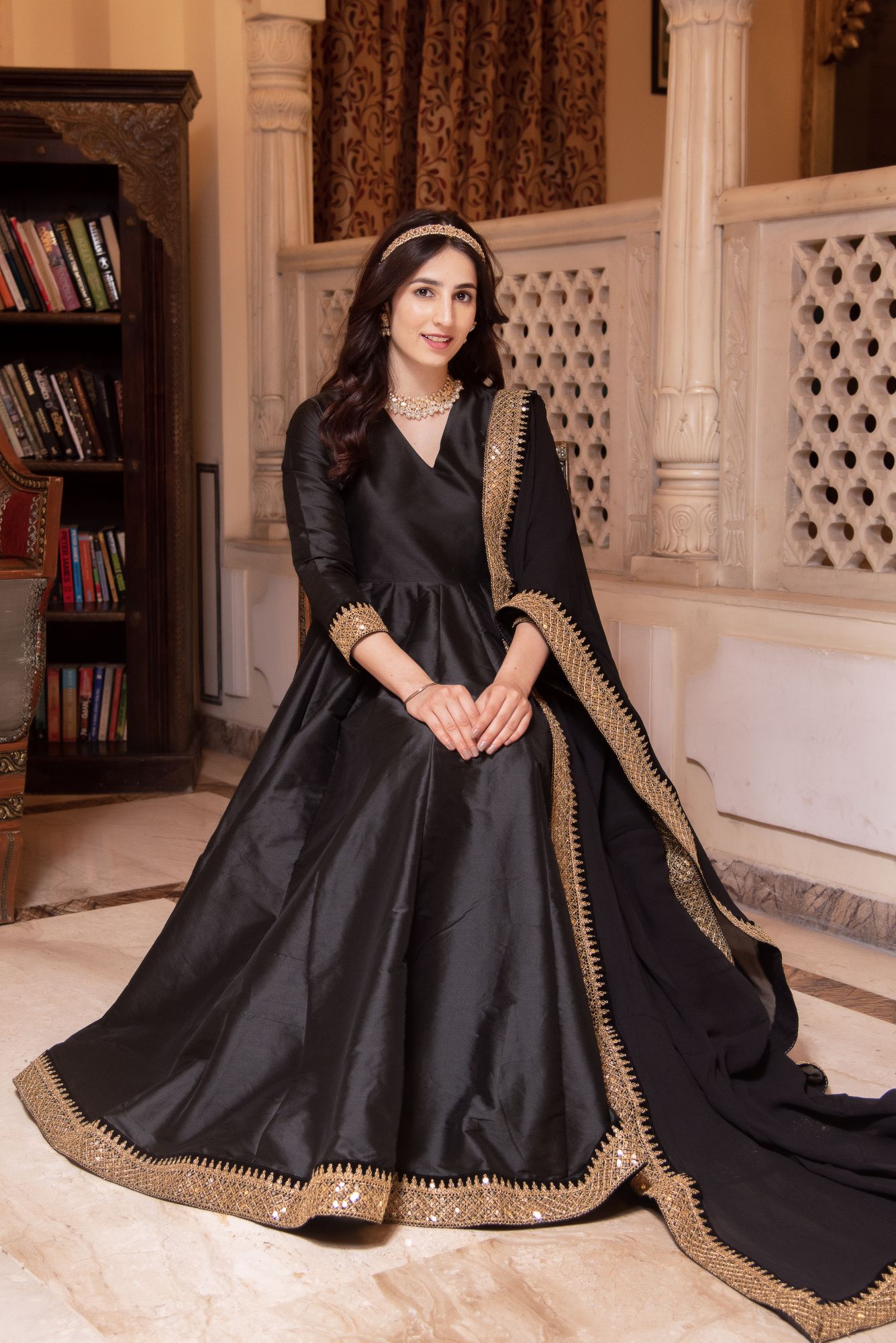 Rajkumari Black Gotapatti Silk Anarkali Suit Set